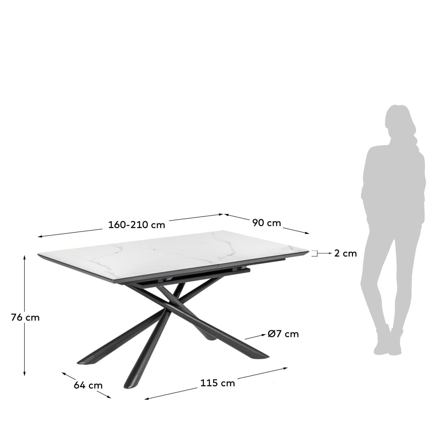 Moderner, ausziehbarer Tisch mit eleganter Weiss Feinsteinzeugplatte und stabilen schwarzen Stahlbeinen, perfekt für gesellige Anlässe.