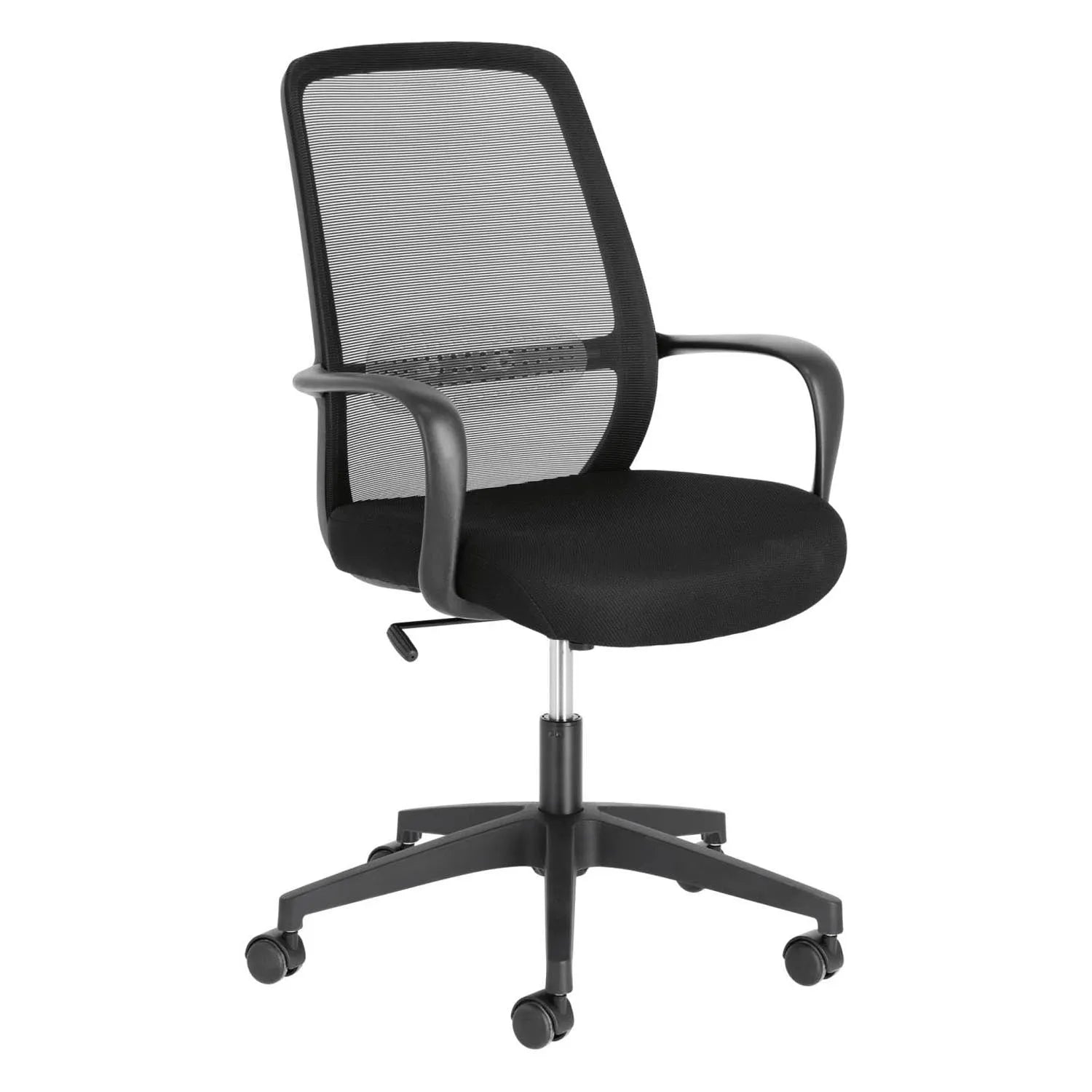 Eleganter Melva Schreibtischstuhl in Schwarz, ergonomisch, mit Stahlbeinen, verstellbar, ideal für Home Office.