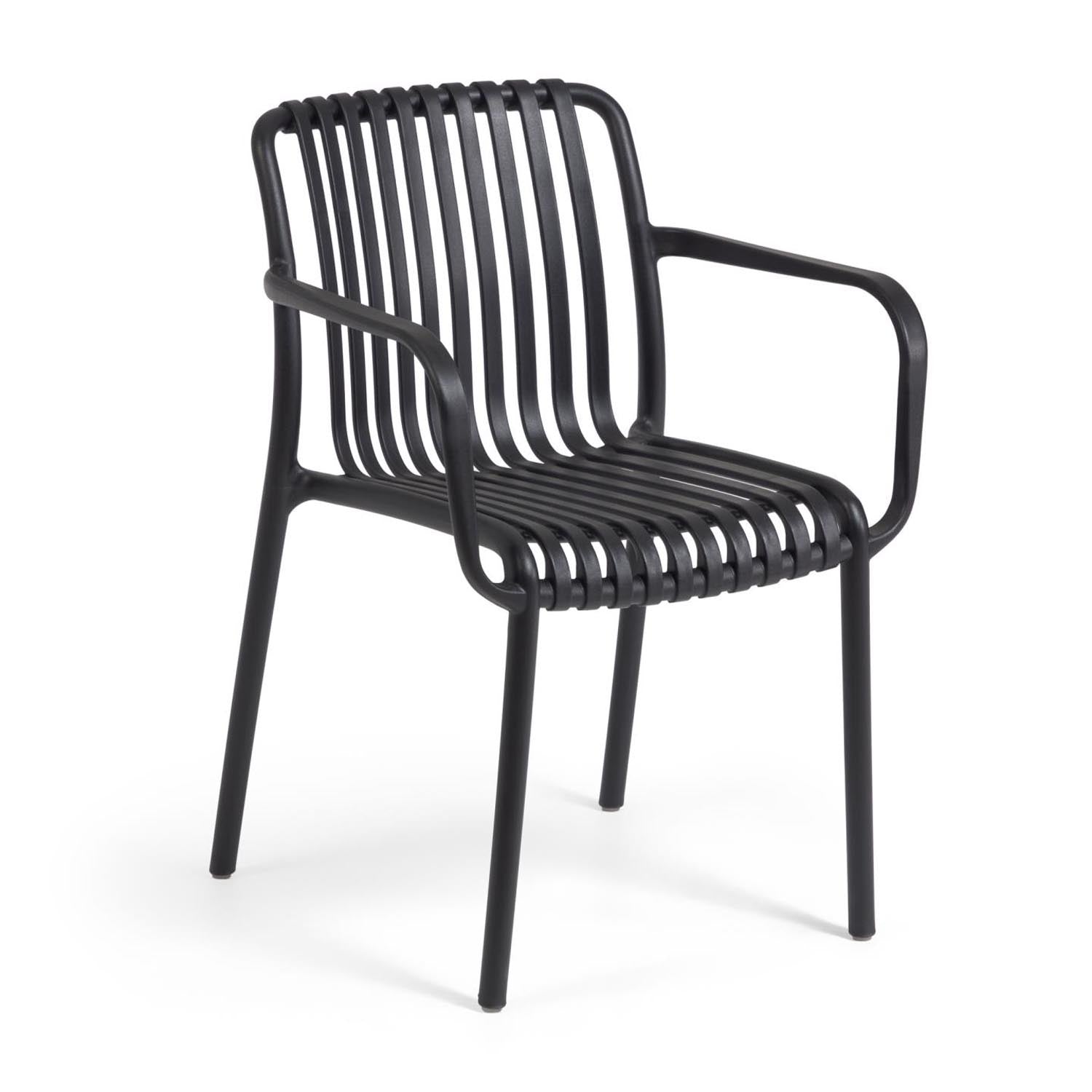 3D-Modell des stapelbaren, eleganten Outdoor-Stuhls Isabellini in Schwarz, robust und UV-beständig.
