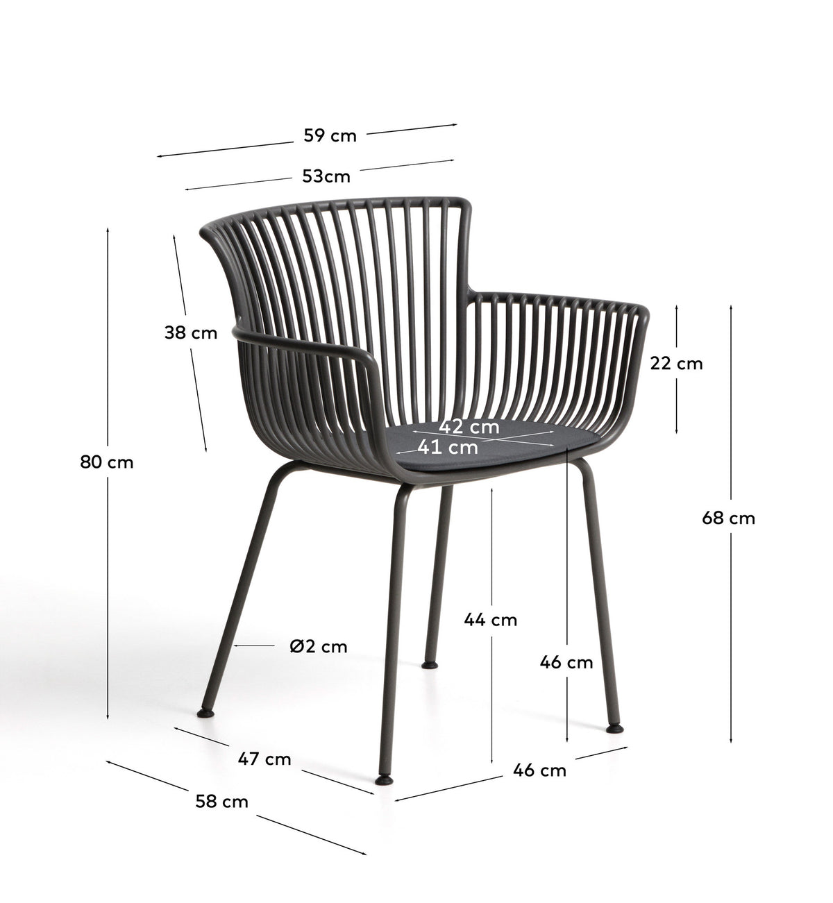 Outdoor-Stuhl Surpika mit graphitgrauen Stahlbeinen in Graphit präsentiert im Onlineshop von KAQTU Design AG. Gartenstuhl ist von Kave Home