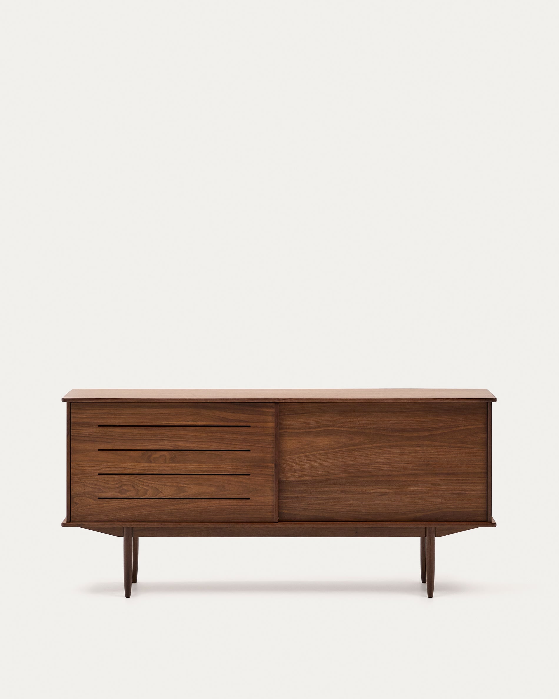 Elegantes Carolin Sideboard aus Nussholzfurnier, 180x83,8 cm, mit Retro-Charme, 2 Türen, 1 Schublade, Design von Federico Bergamino.