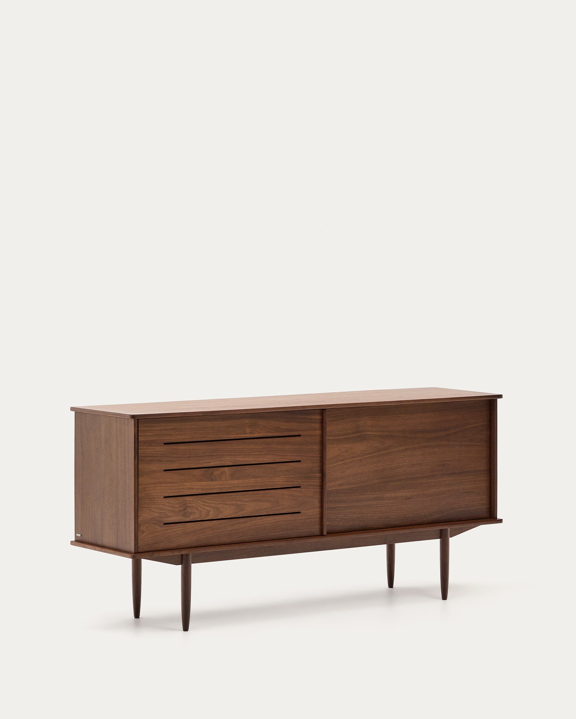 Elegantes Sideboard aus Nussholzfurnier, 50er-Jahre-Stil, mit 2 Türen und 1 Schublade, designed von Federico Bergamino.