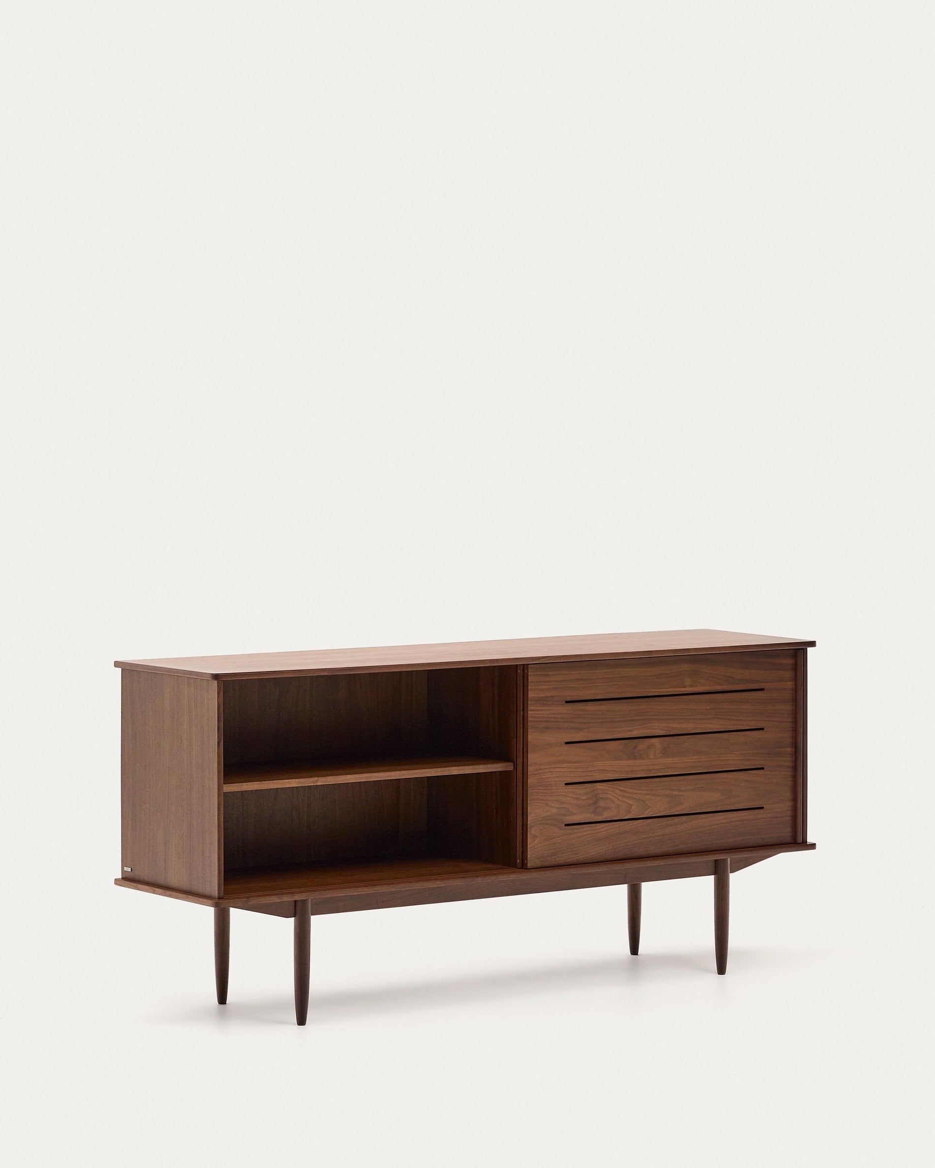 Elegantes Sideboard aus Nussholzfurnier, 50er-Jahre-Stil, mit 2 Türen und 1 Schublade, designed von Federico Bergamino.