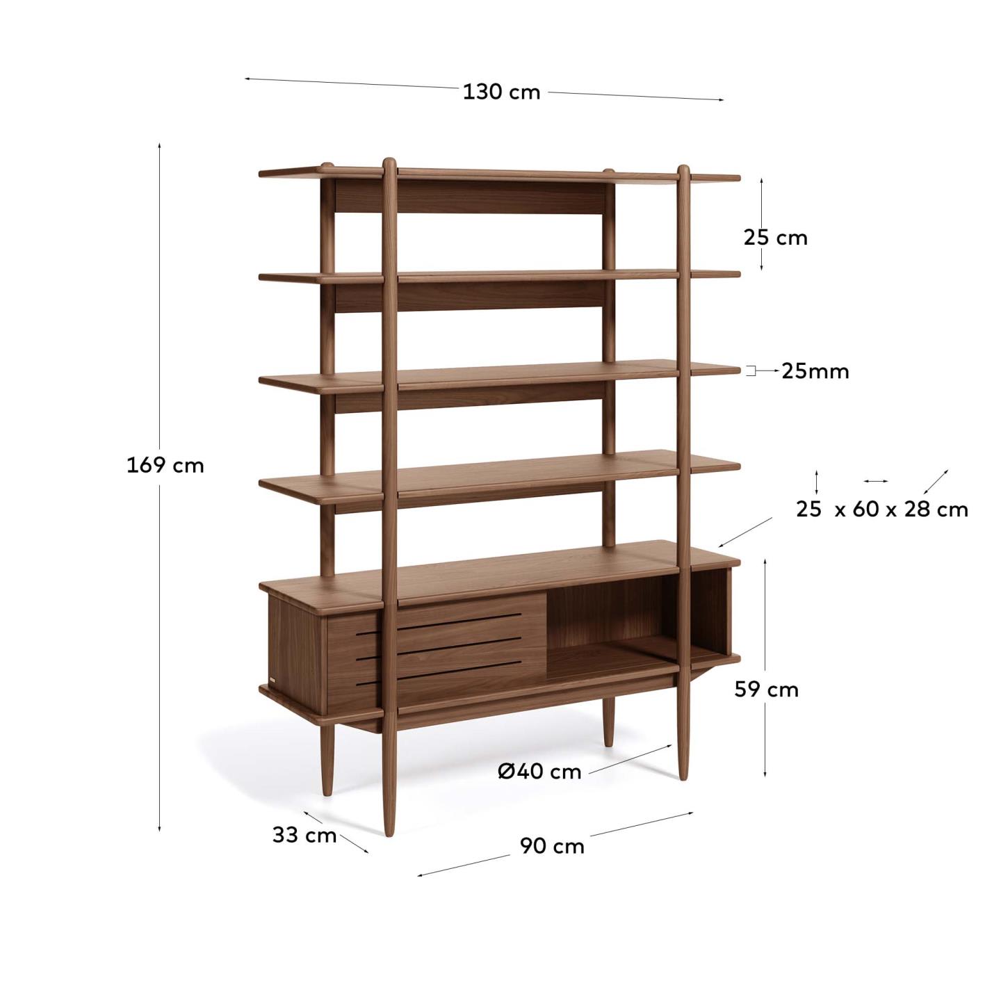 Stilvolles Carolin Regal aus Walnussholz, 130x169 cm, von Kave Home – modernes Design für elegante Wohnräume.