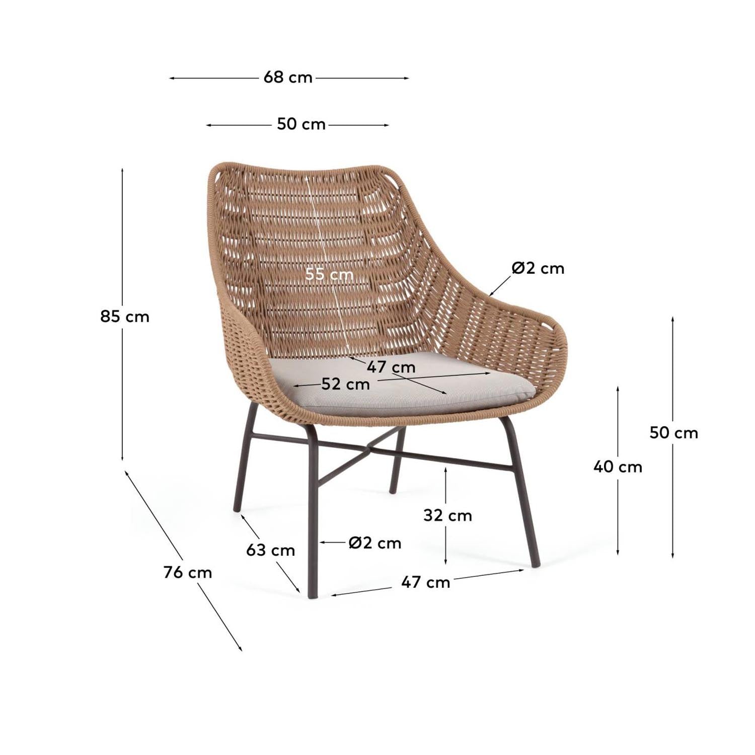 Abeli Seilsessel in Beige in Beige präsentiert im Onlineshop von KAQTU Design AG. Gartenstuhl ist von Kave Home