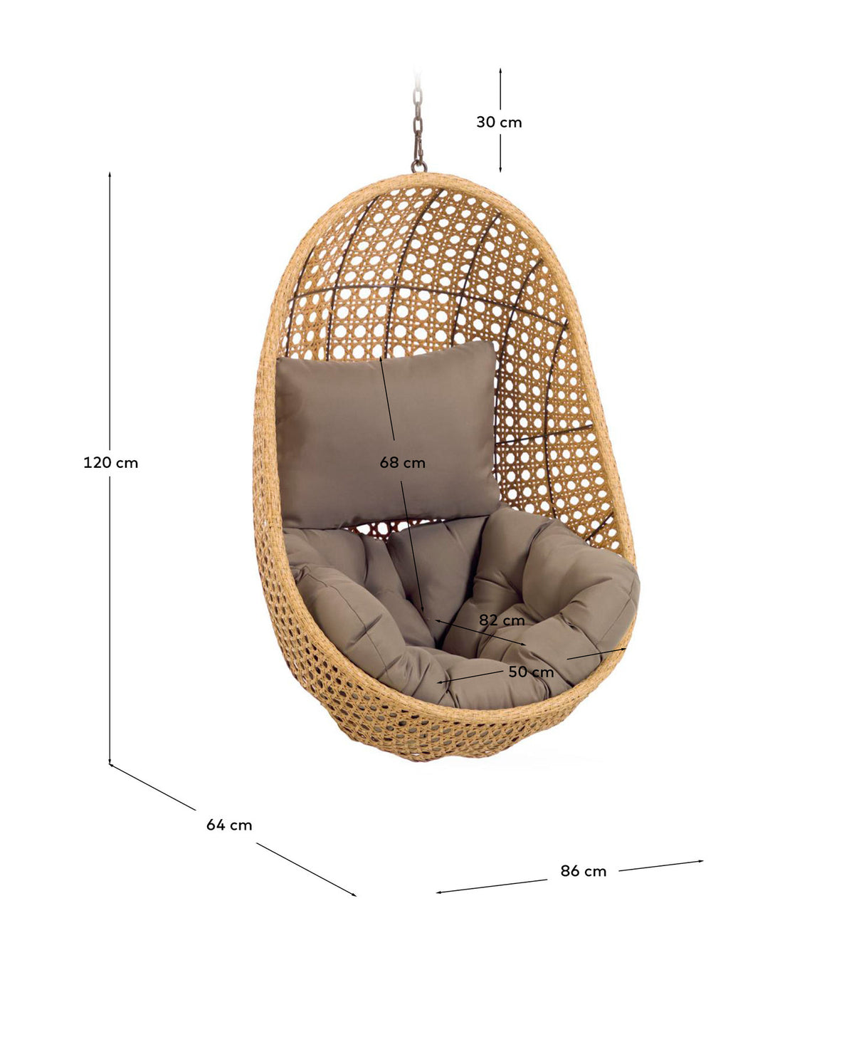 Cira Hängesessel mit natürlichem Finish in Natur, Braun präsentiert im Onlineshop von KAQTU Design AG. Hängestuhl ist von Kave Home
