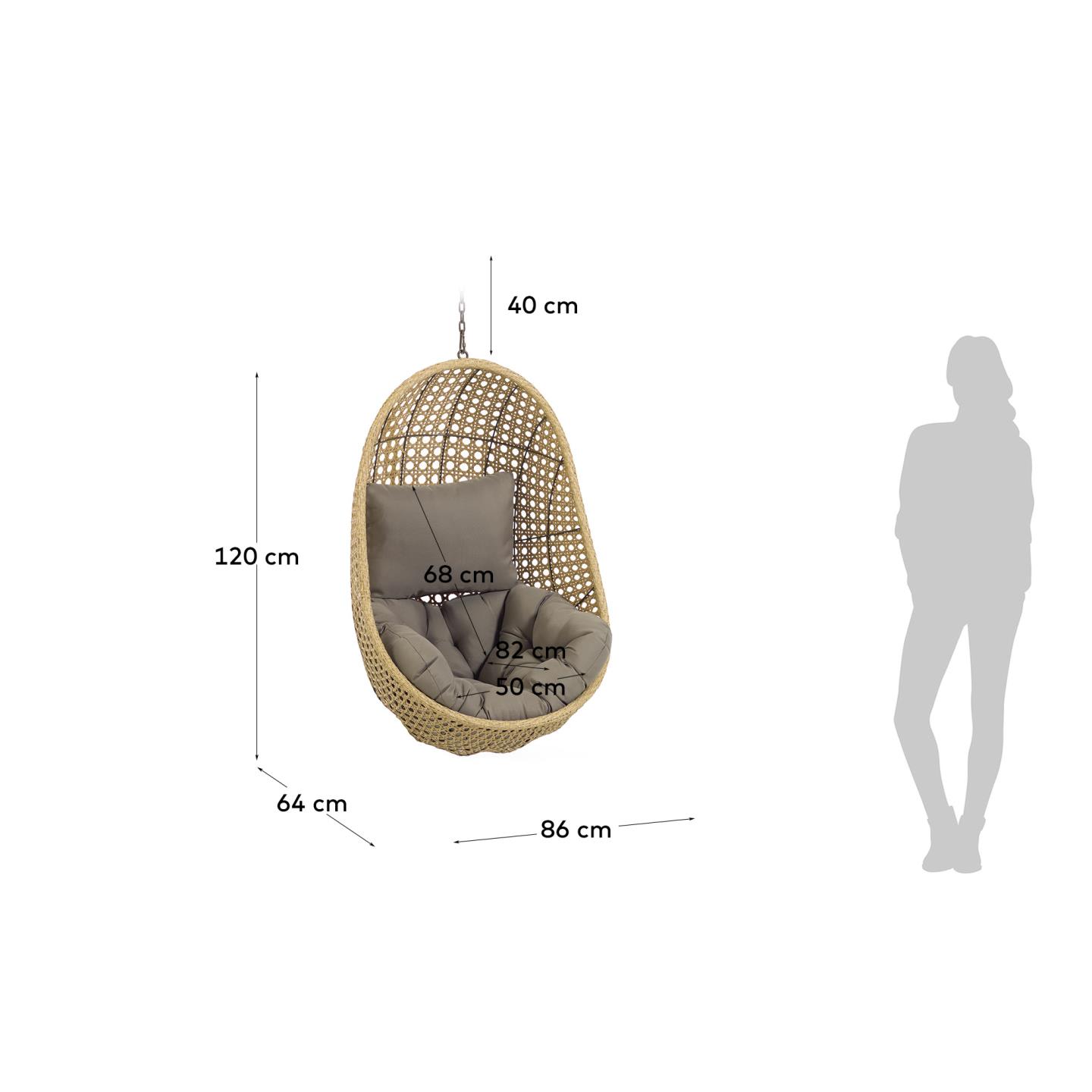 Cira Hängesessel von Kave Home, aus nachhaltigen Materialien, elegant und komfortabel, ideal für gemütliche Stunden.