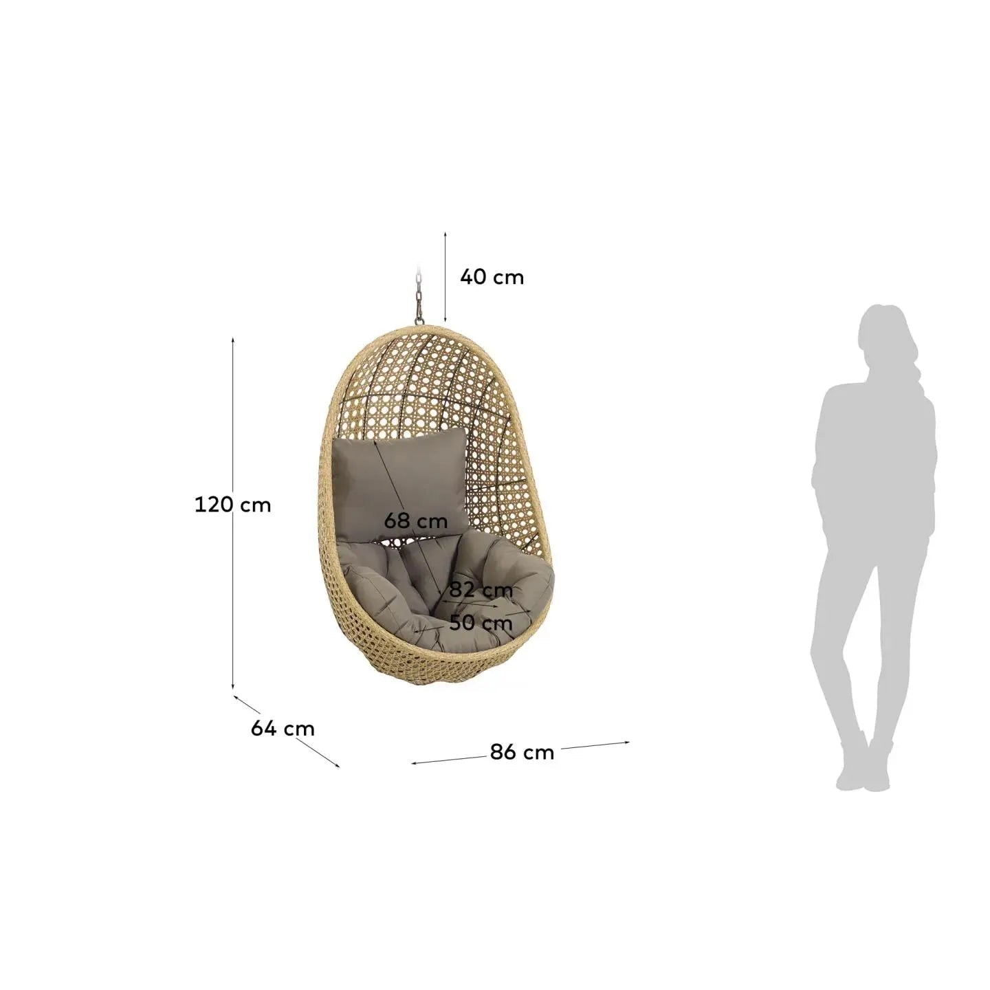 Cira Hängesessel von Kave Home, aus natürlichen Materialien, stilvoll und bequem, perfekt für entspannte Momente.