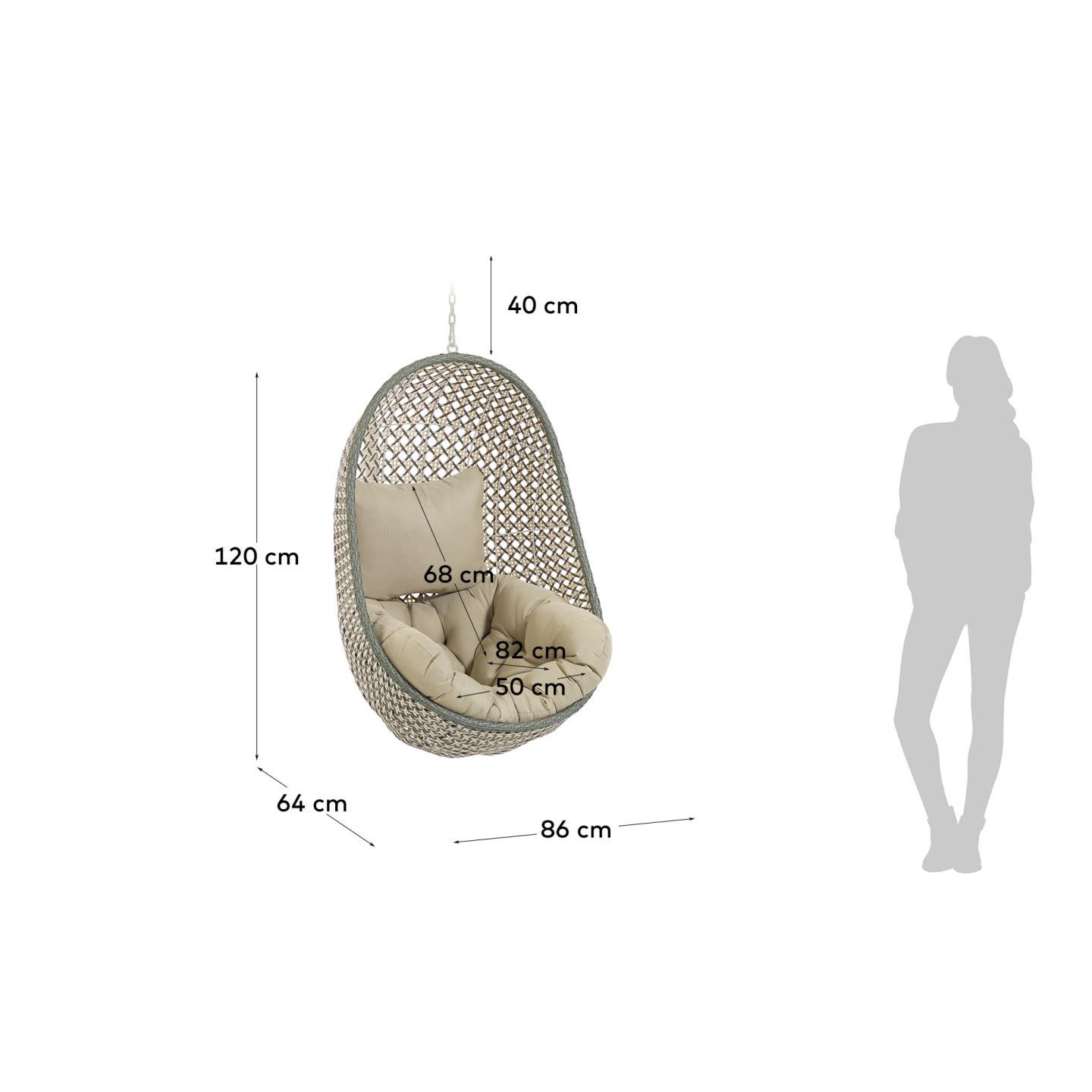 Der Cira Hängesessel von Kave Home bietet ein farbenfrohes Design und hohen Komfort für entspannte Momente in Ihrem Zuhause.