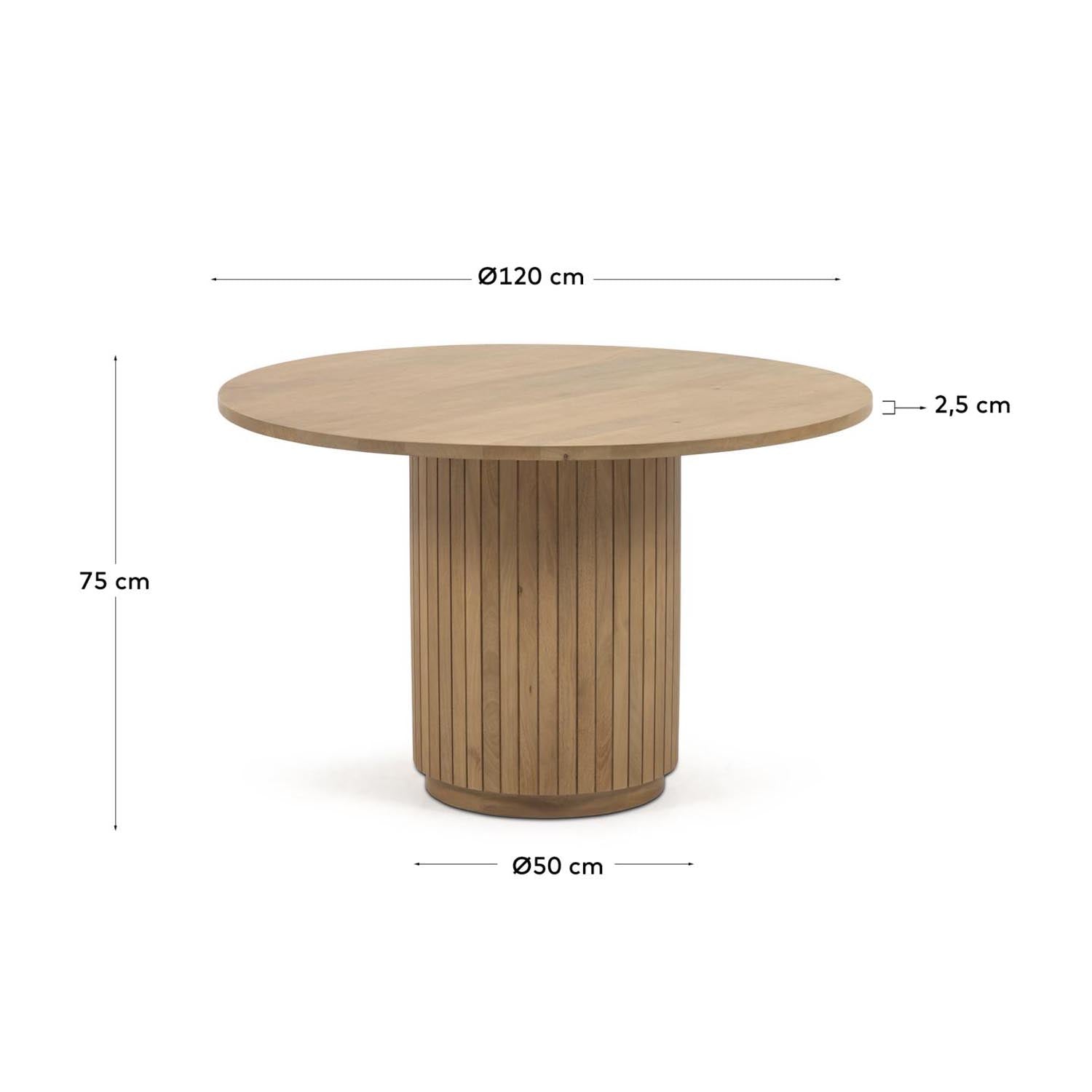 Licia runder Tisch aus massivem Mangoholz mit natürlichem Finish Ø 120 cm in Natur präsentiert im Onlineshop von KAQTU Design AG. Gartentisch ist von Kave Home