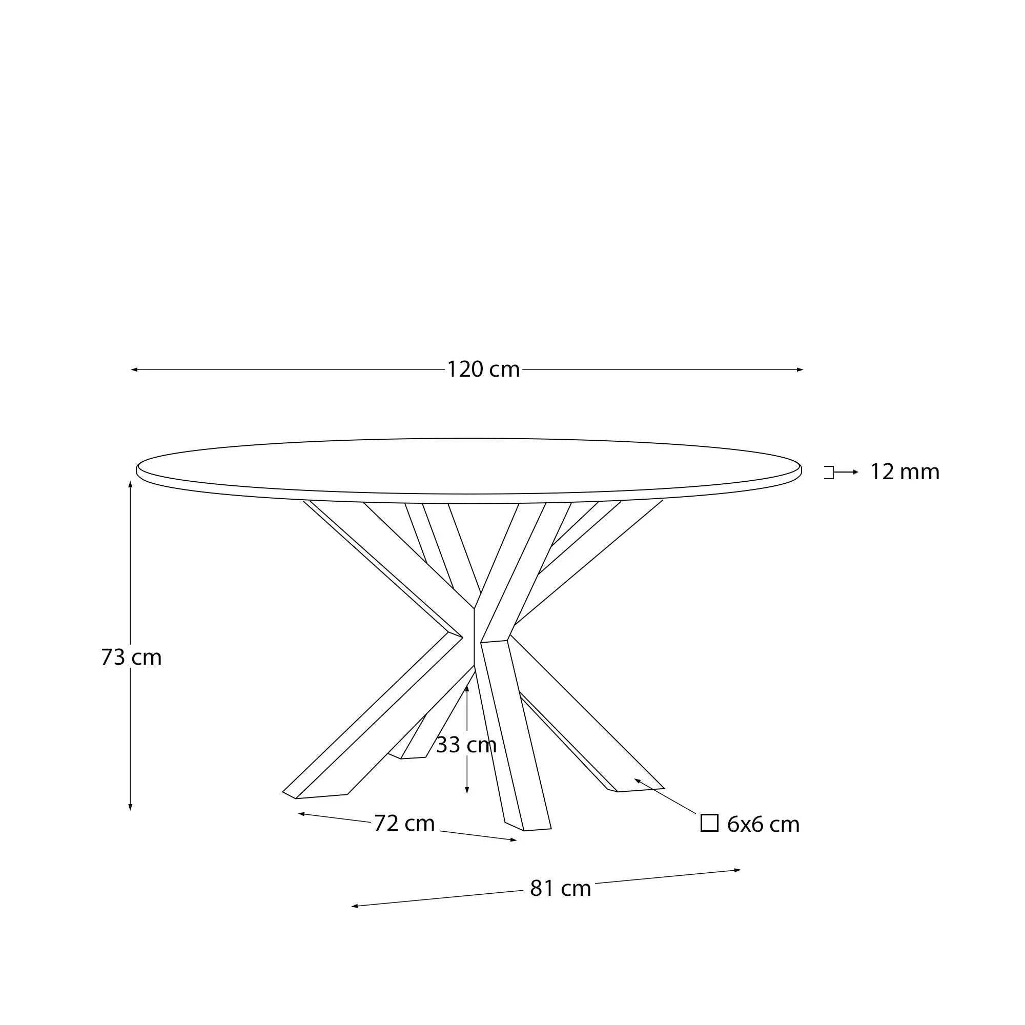 Moderner Tisch Argo mit schwarzer Milchglasplatte und stilvollen Stahlbeinen in Holzoptik, Ø 120 cm, von Kave Home.