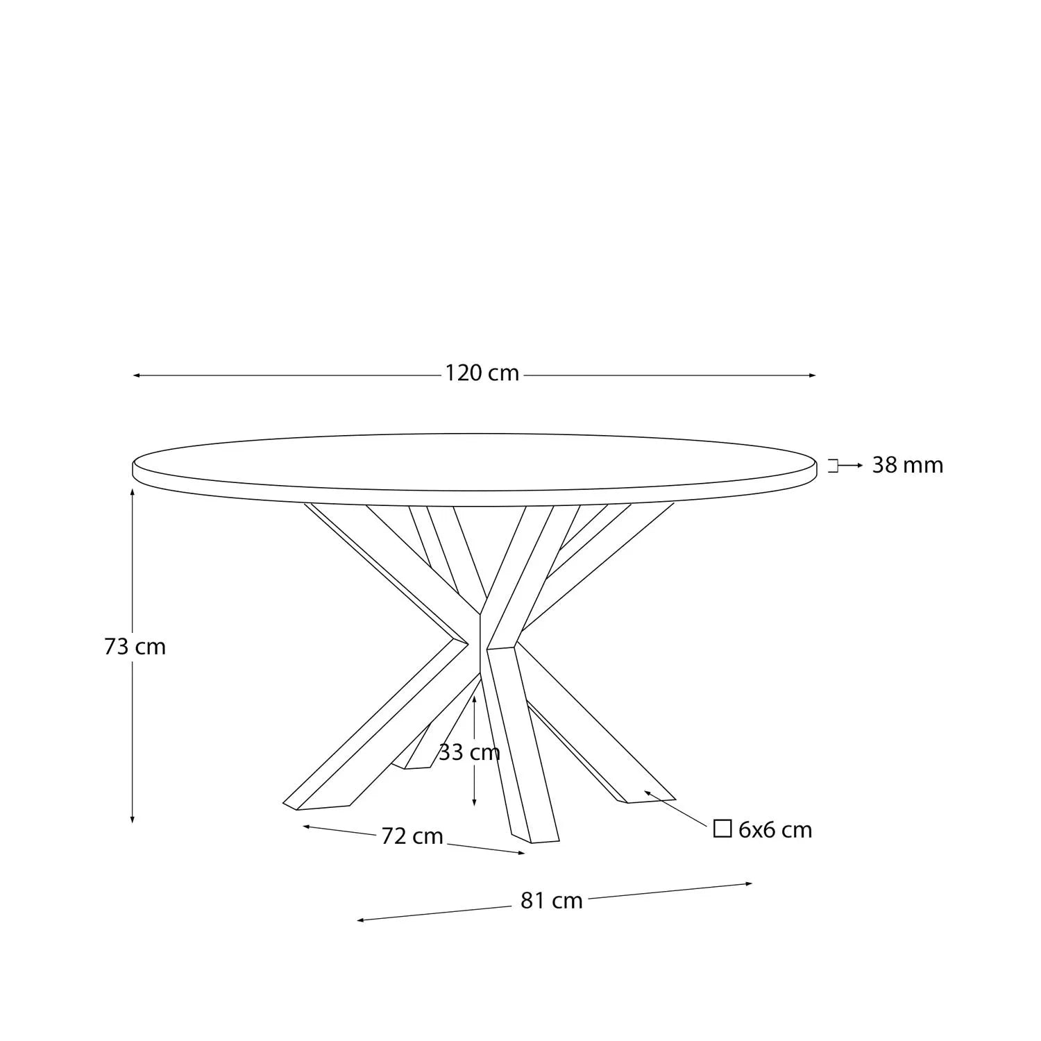 Runder Argo Tisch 120 cm: Weißes Melamin, Stahlbeine in Holzoptik.