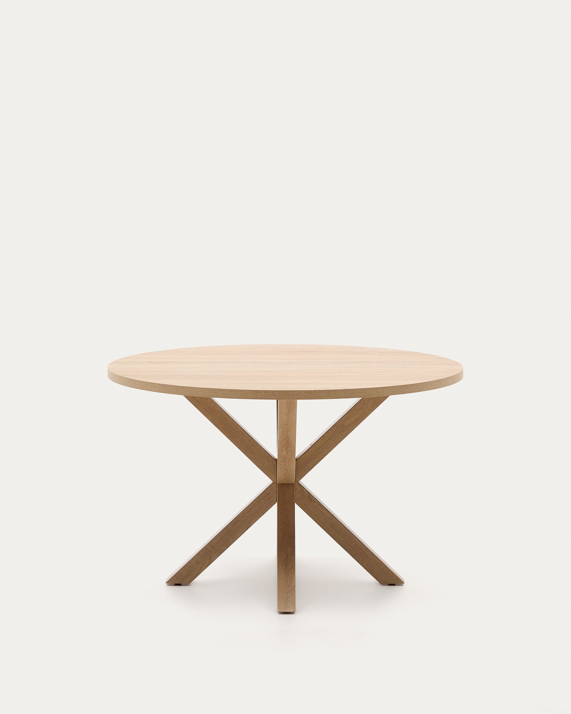 Runder Tisch Argo Ø 120 cm, Melaminoberfläche in natürlicher Holzoptik, stabile Stahlbeine, perfekt für moderne und elegante Wohnräume.