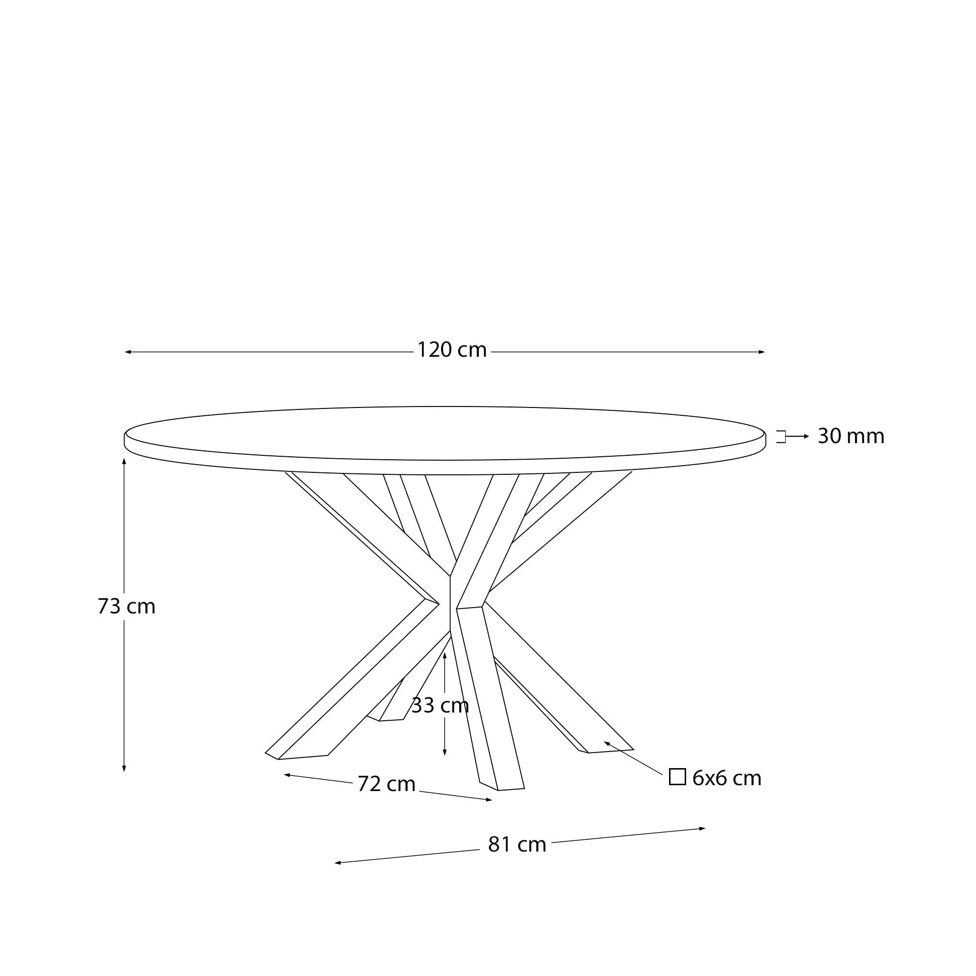 Runder Tisch Argo Ø 120 cm, weiße Melaminplatte, schwarze Stahlbeine, perfekt für moderne und elegante Wohn- oder Essbereiche.
