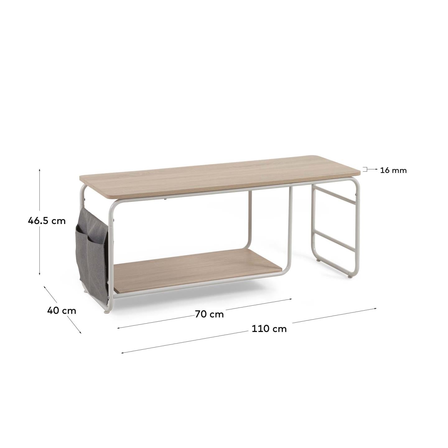 Moderner TV-Schrank Yamina aus Melamin und Stahl, weißes Finish, 110x46 cm, stilvolles Design für zeitgemäße Wohnräume.