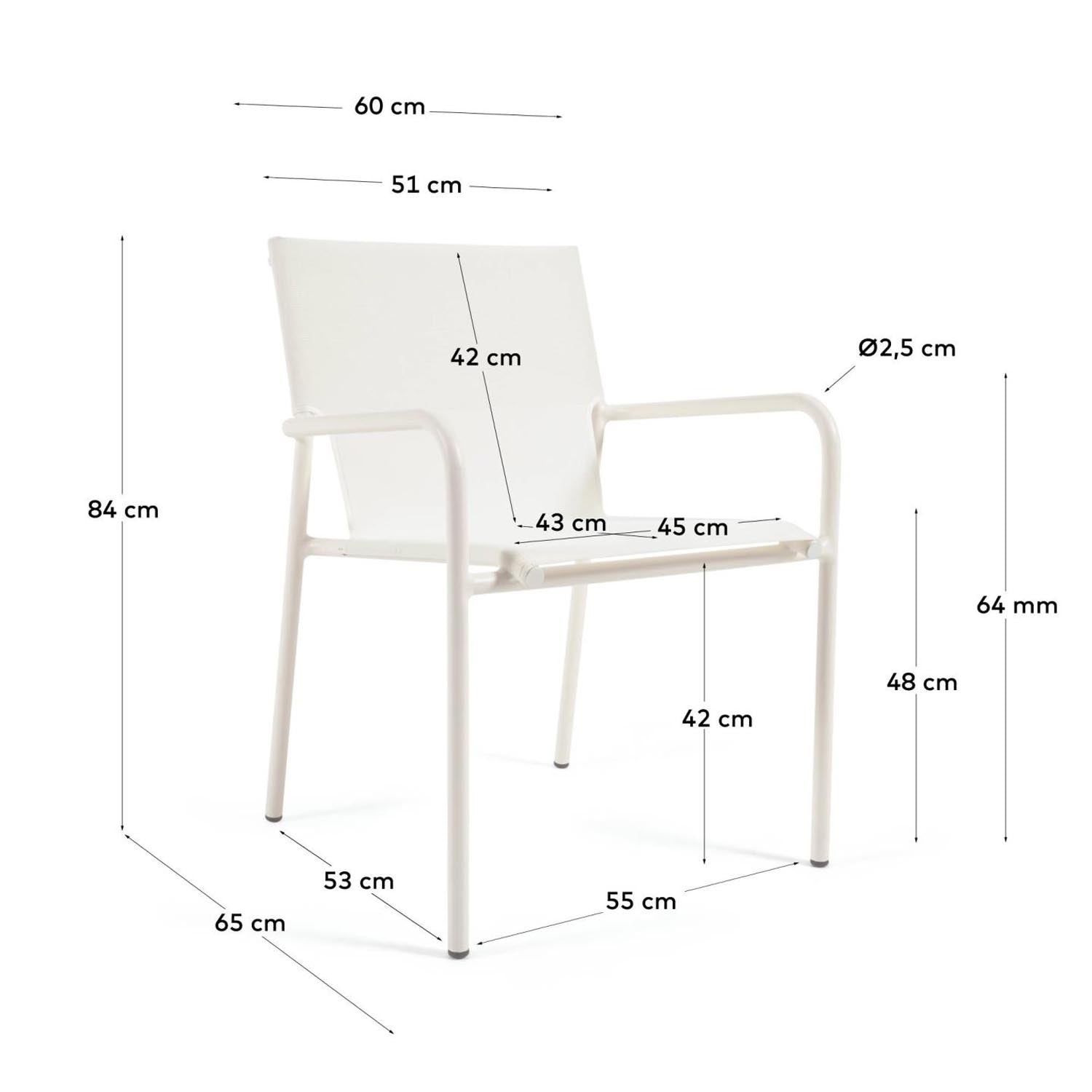 Zaltana stapelbarer Gartenstuhl aus Aluminium mit mattweißem Finish in Weiß präsentiert im Onlineshop von KAQTU Design AG. Gartenstuhl mit Armlehnen ist von Kave Home