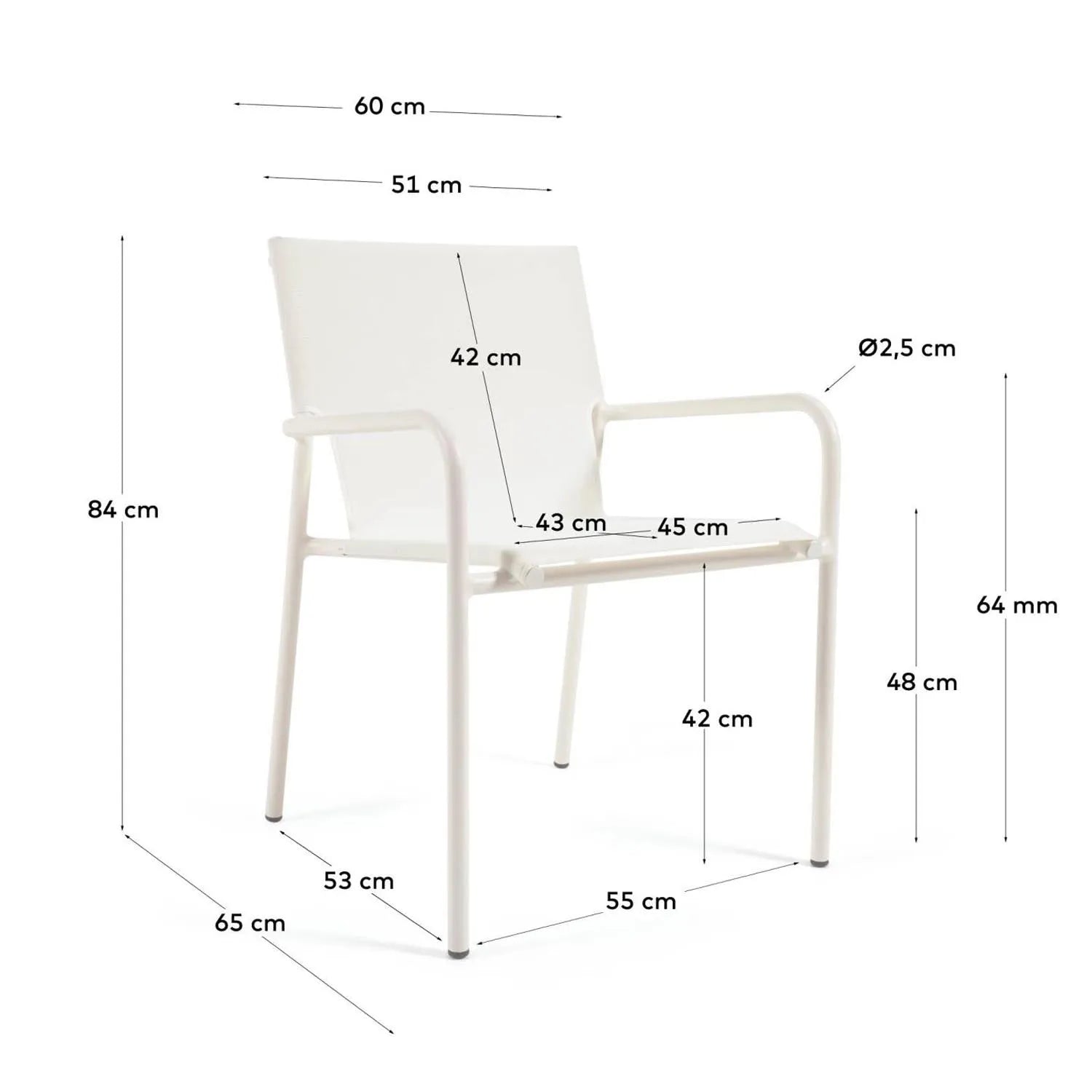 Zaltana Gartenstuhl: Modernes Design, stapelbar, mattweißes Aluminium.