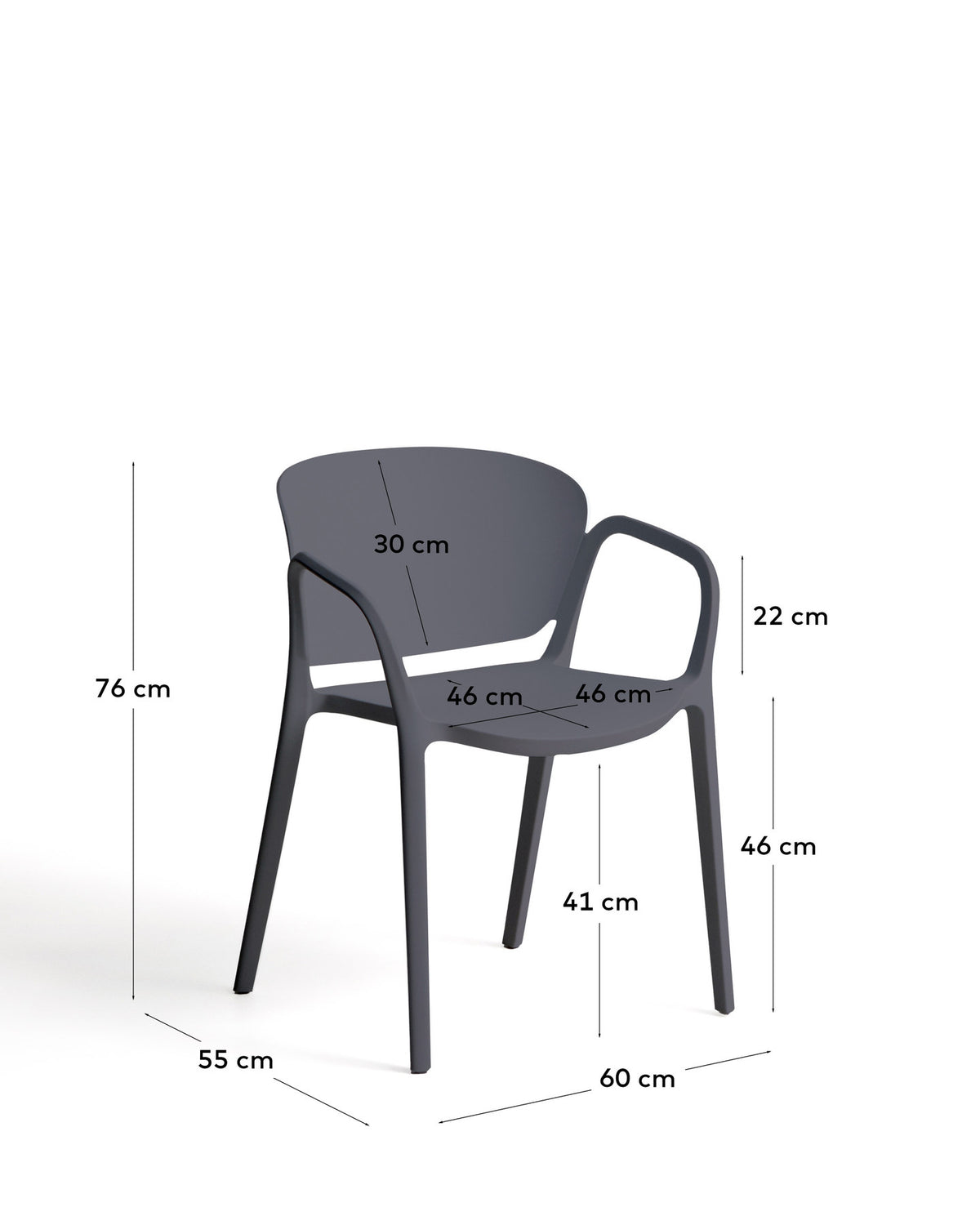Stapelbarer Outdoor-Stuhl Ania in Dunkelgrau in Graphit, Schwarz präsentiert im Onlineshop von KAQTU Design AG. Gartenstuhl ist von Kave Home