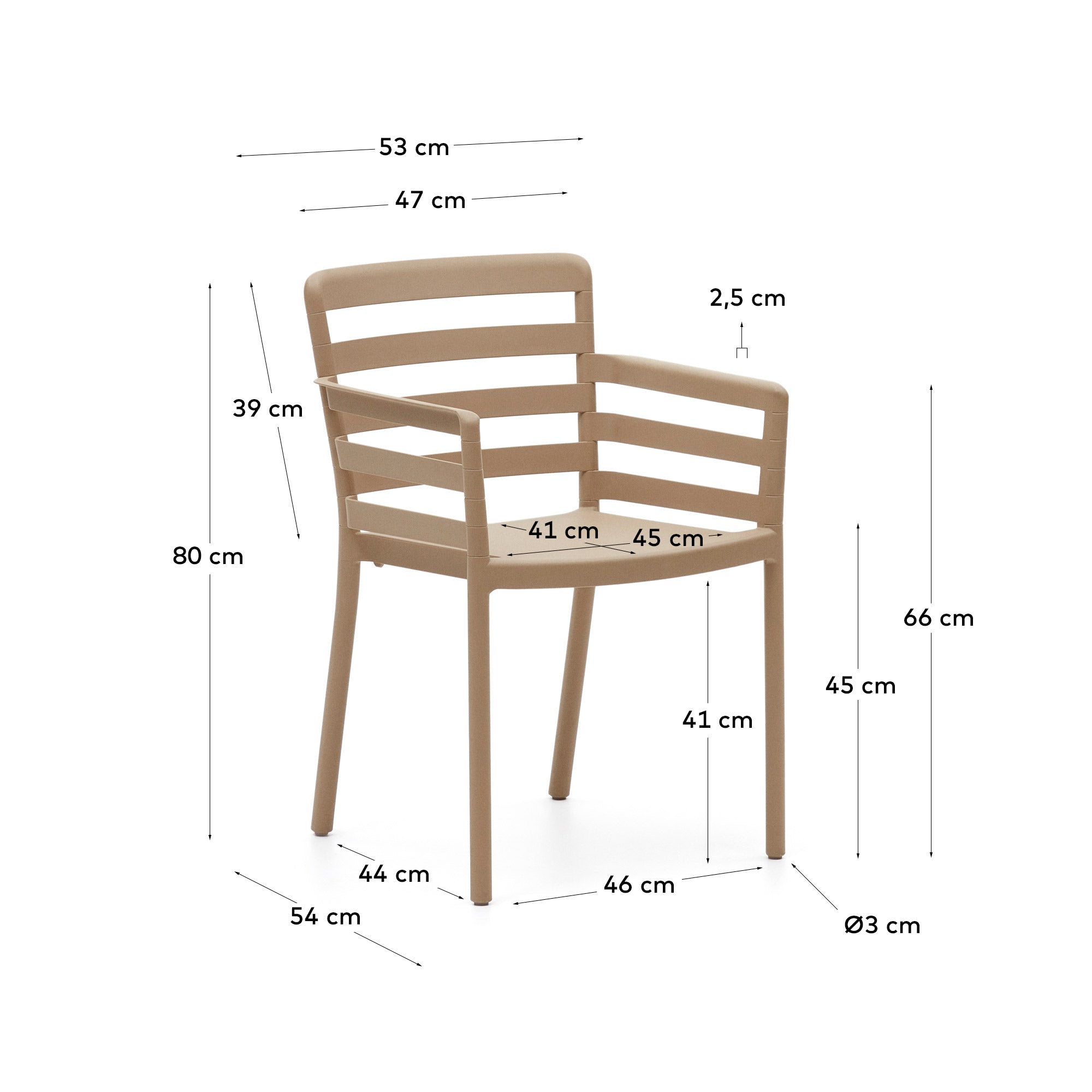 Eleganter, stapelbarer Gartenstuhl aus UV-beständigem Kunststoff in Beige, ideal für stilvolle und flexible Outdoor-Bereiche.