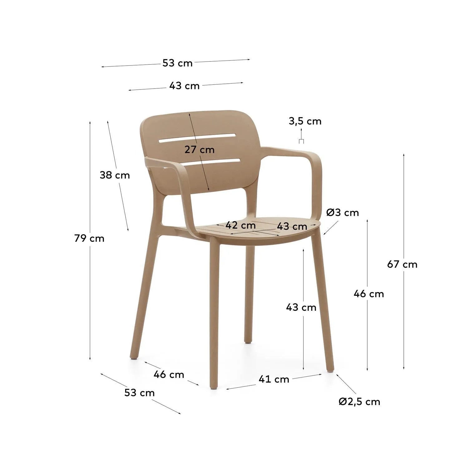 Eleganter, stapelbarer Morella Gartenstuhl in Beige von Kave Home.