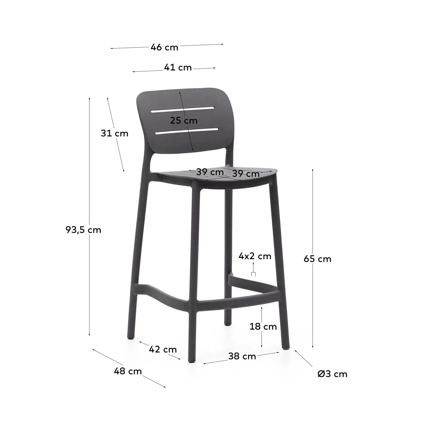 Morella Hocker 65 cm: Robuster, grauer Kunststoff für Outdoor-Nutzung.