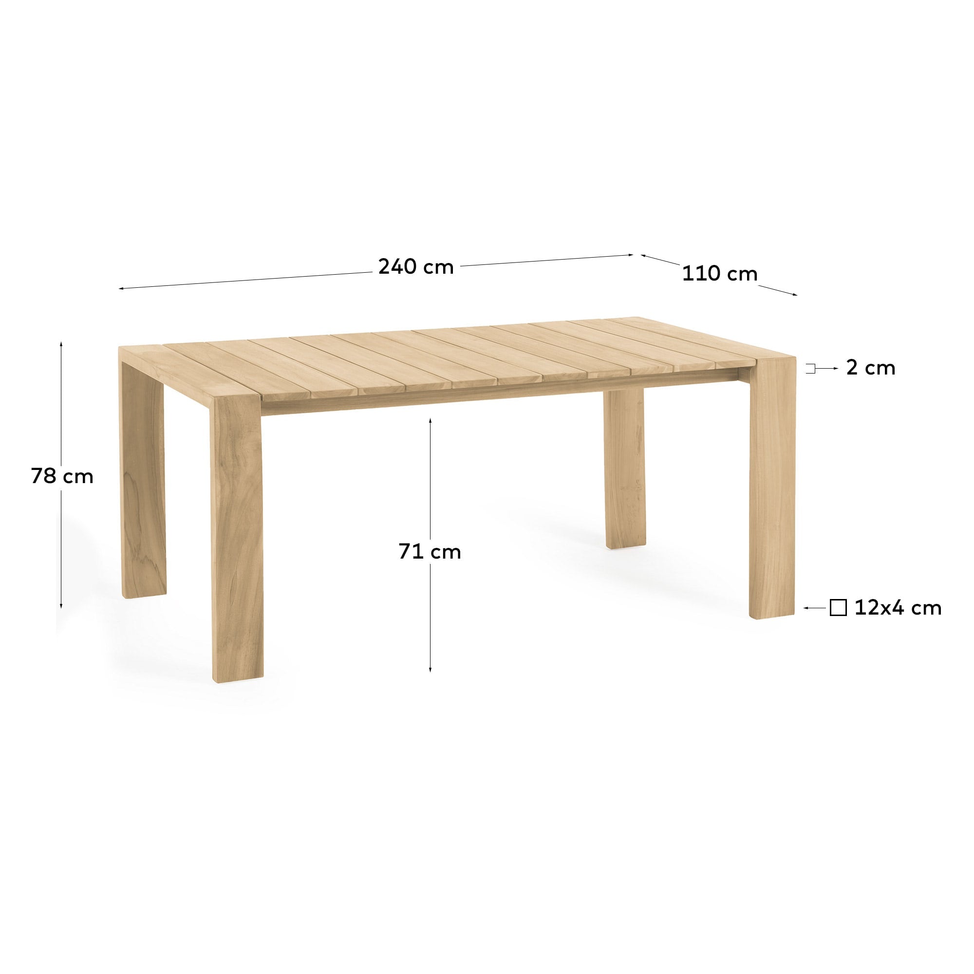 Eleganter Teakholz-Tisch für Garten & Terrasse, 240x110 cm, robust, nachhaltig, ideal für gesellige Outdoor-Momente.