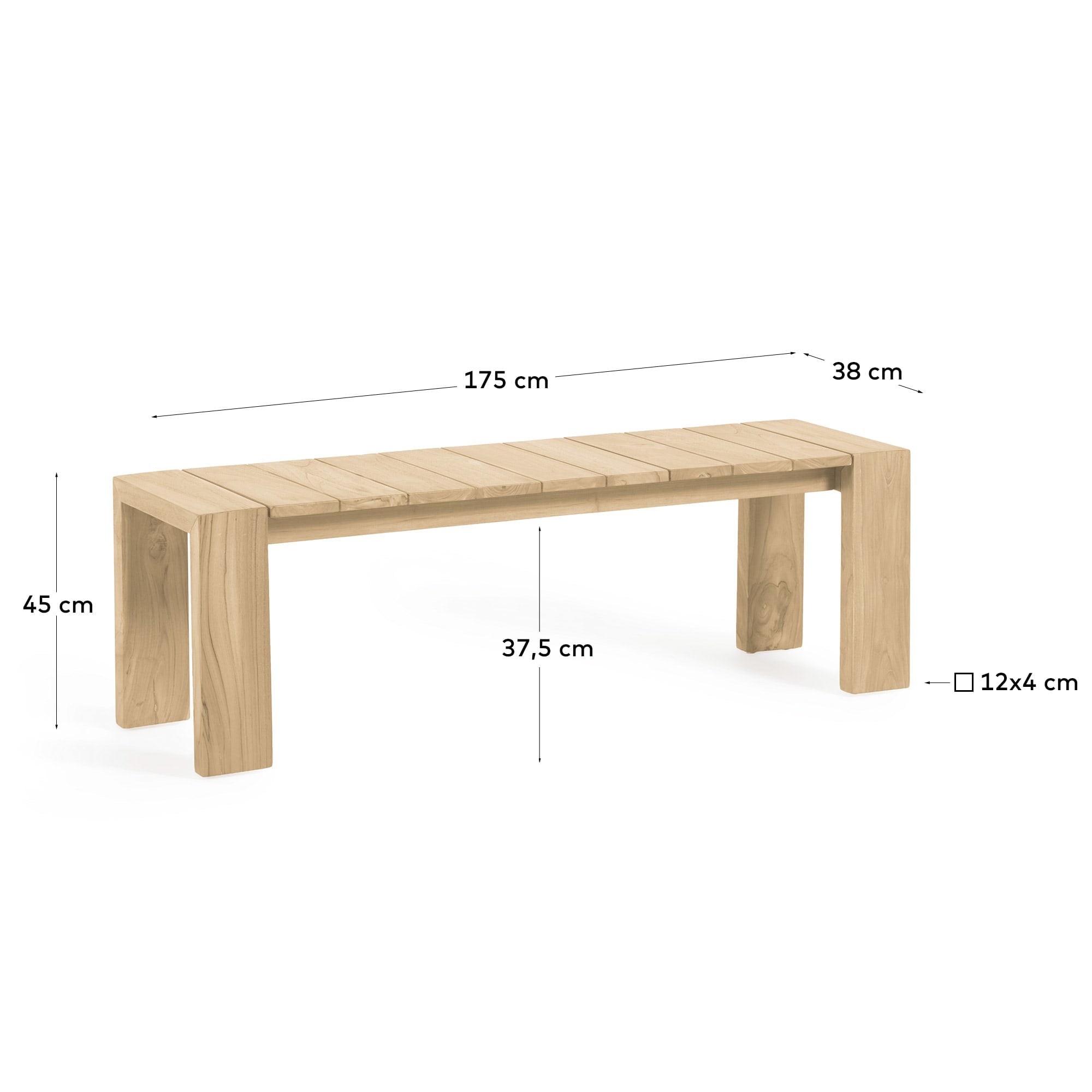 Elegante Gartenbank Victoire aus massivem Teakholz, 175 cm, von Kave Home. Ideal für stilvolle und langlebige Garteneinrichtung.