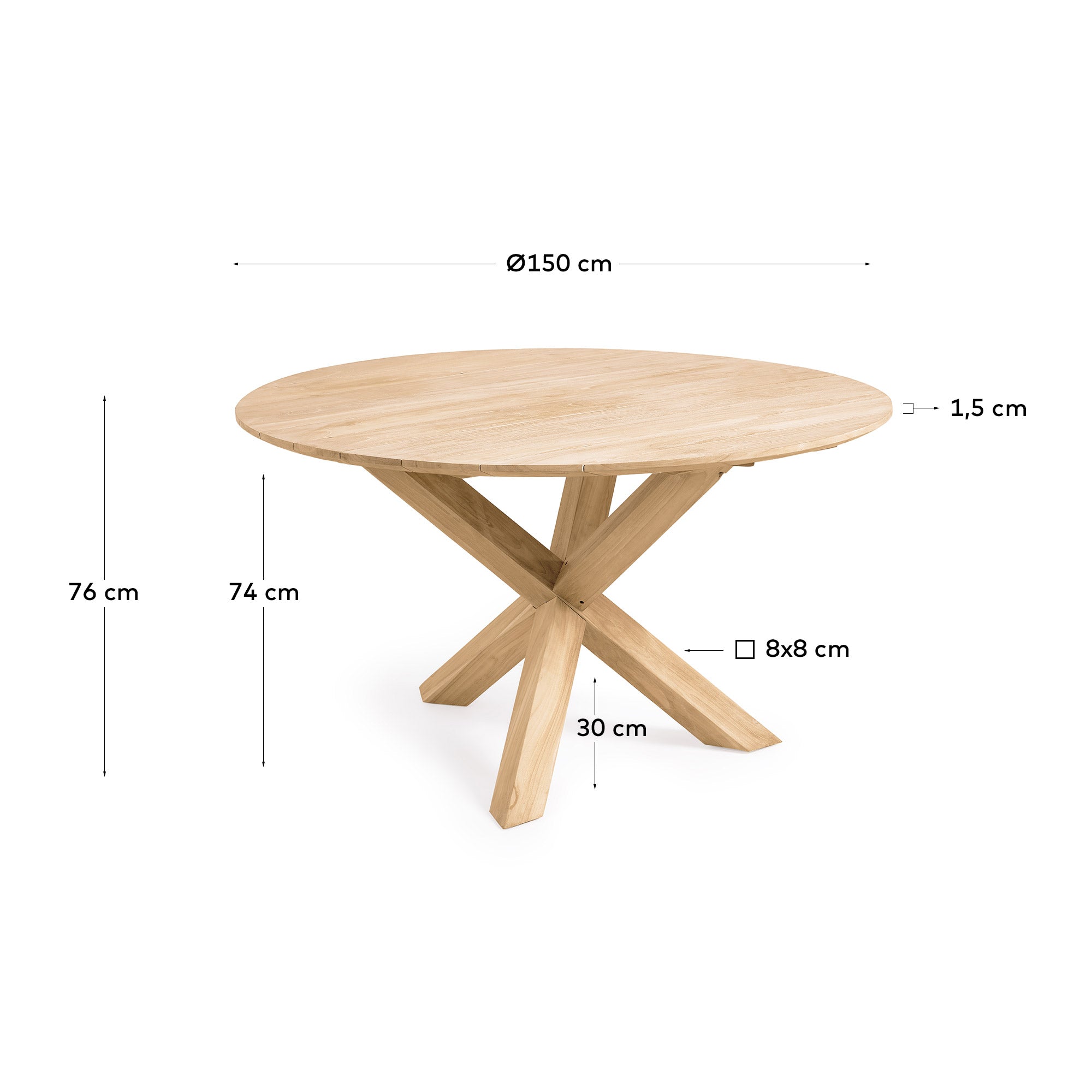 Eleganter Teakholz-Gartentisch Ø 150 cm, robust, nachhaltig, ideal für gesellige Runden im Freien.