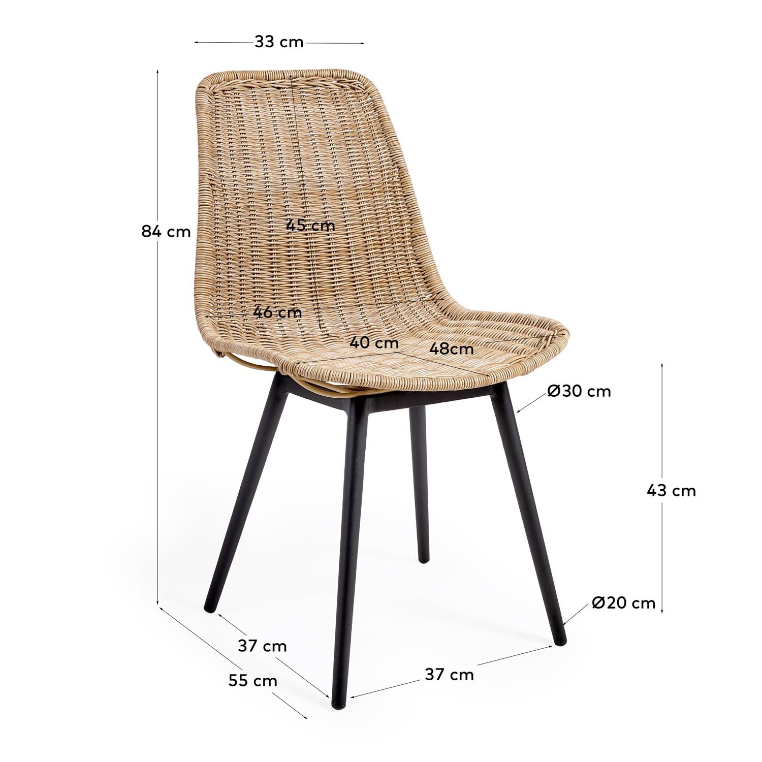 Gartenstuhl Equal aus synthetischem Rattan Aluminiumbeine mit schwarzem Finish in Natur präsentiert im Onlineshop von KAQTU Design AG. Gartenstuhl ist von Kave Home