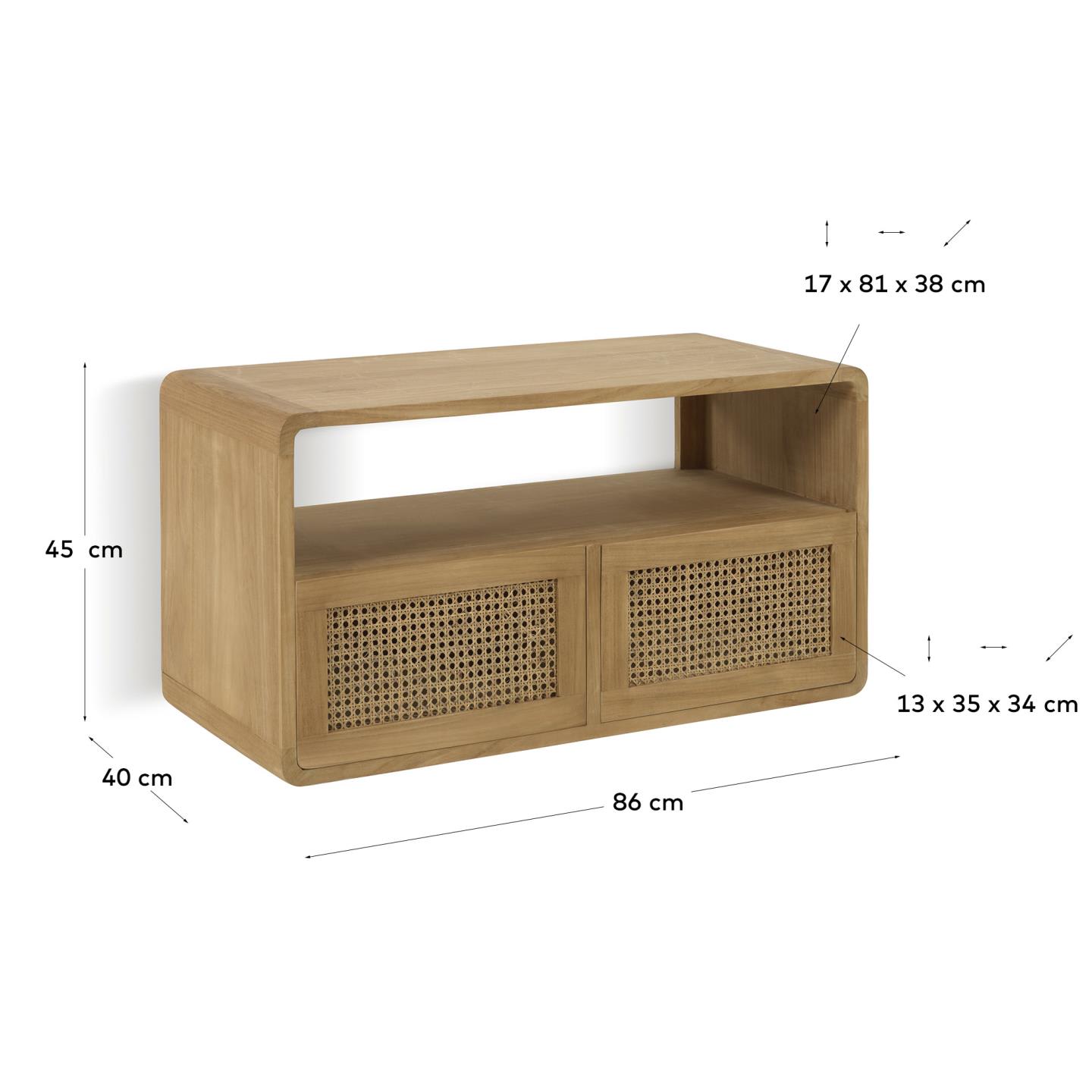 Massives Teakholz-Badmöbel von Kave Home, 86x45 cm, vereint Stil und Funktionalität für ein modernes Badezimmer.