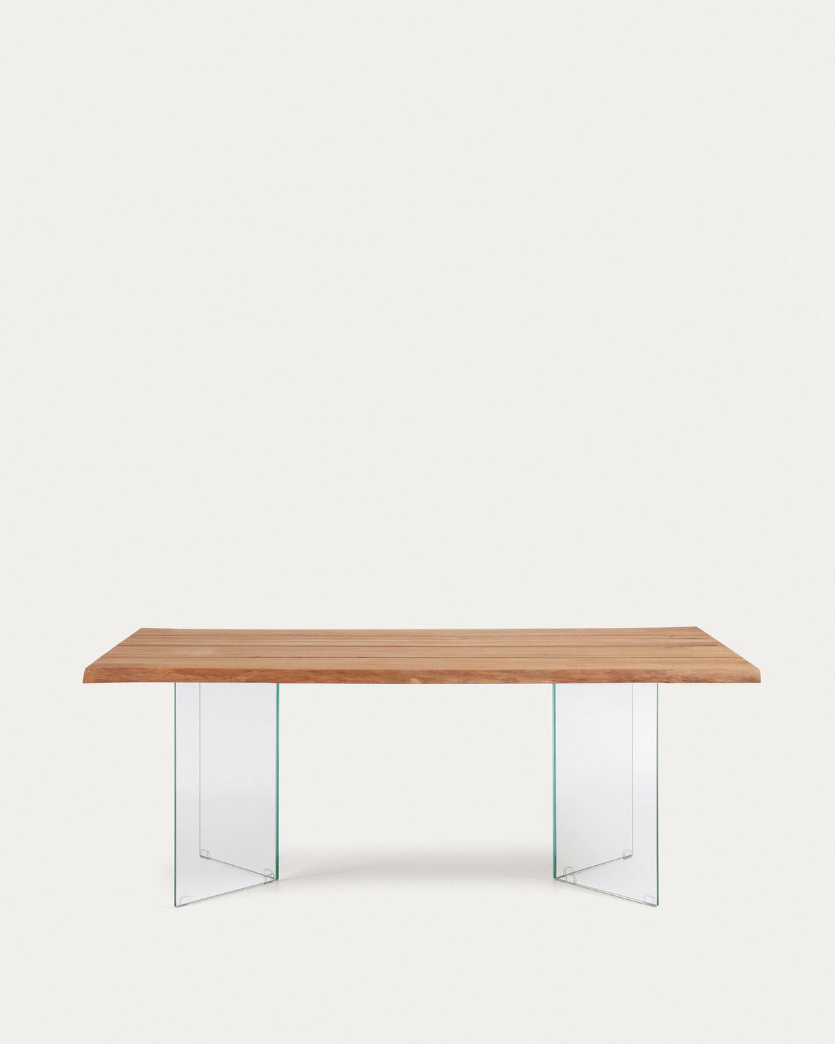 Lotty Tisch aus Eichenfurnier mit natürlichem Finish und Glasbeinen 180 x 100 cm in Natur, Transparent präsentiert im Onlineshop von KAQTU Design AG. Esstisch ist von Kave Home