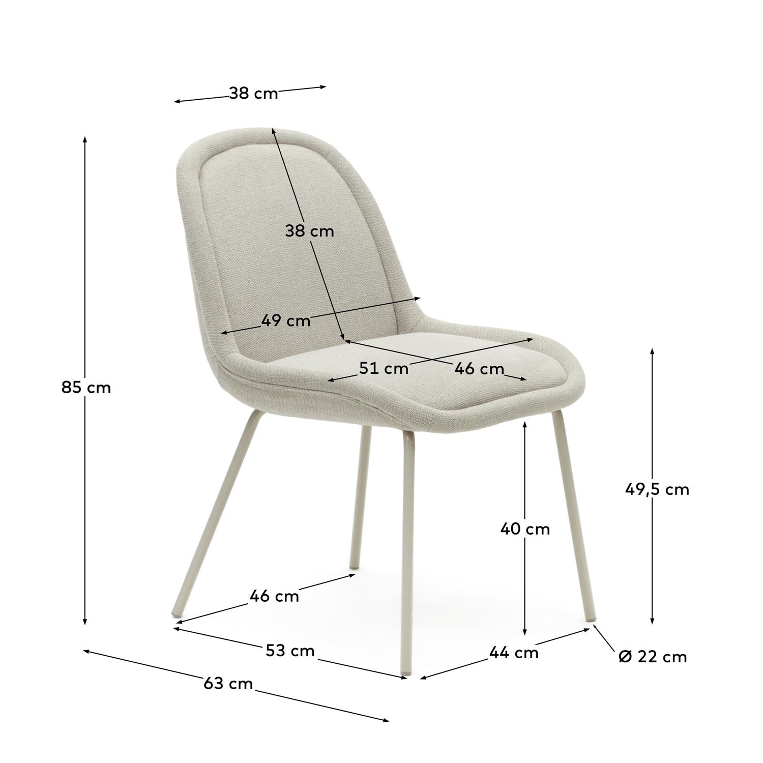 Aimin Stuhl von Kave Home: Bequemer Chenille-Stuhl in sanftem Beige mit stabilen Stahlbeinen. Ideal für stilvolle Esszimmer und gemütliche Abende.