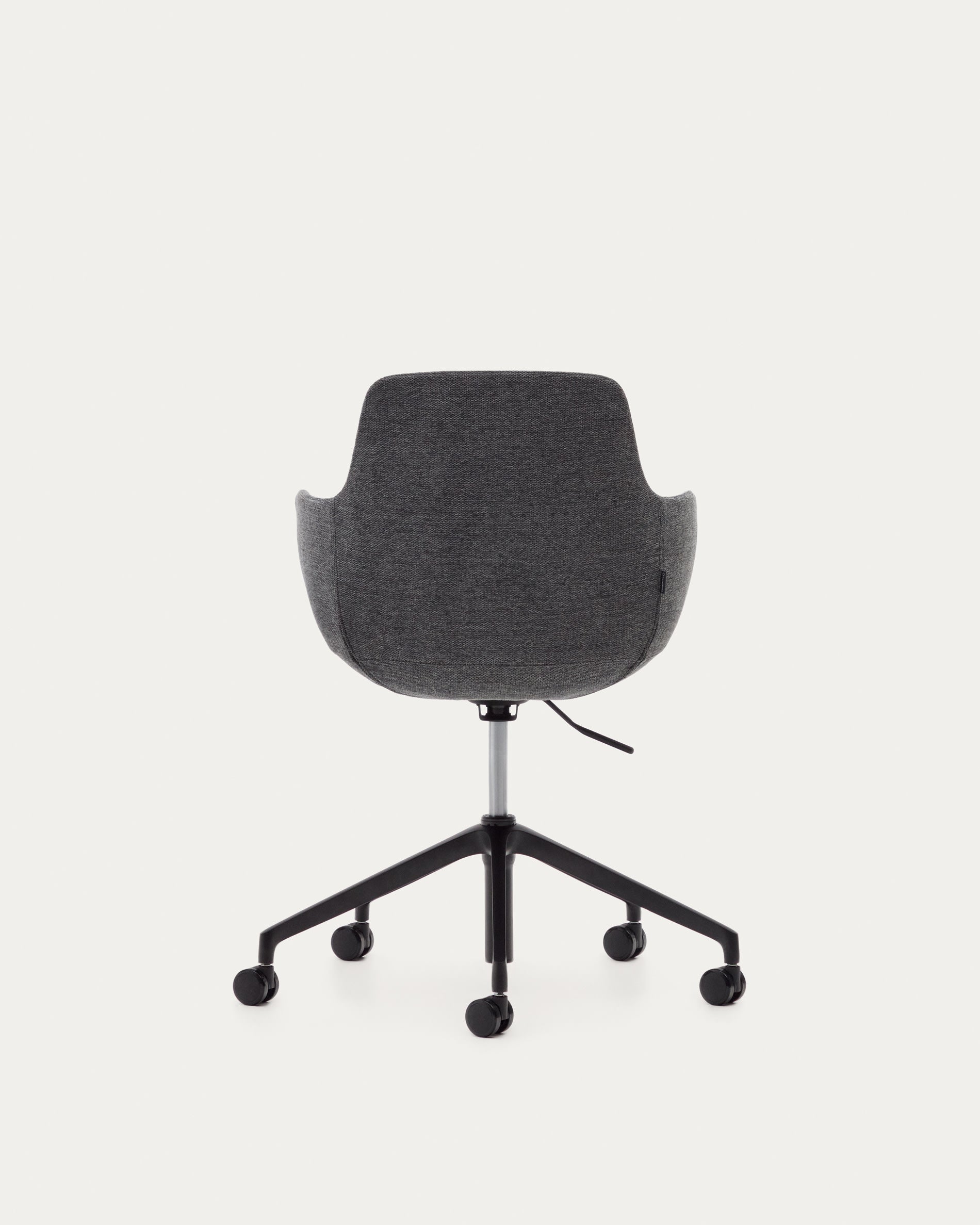 Eleganter Tissiana Bürostuhl in Dunkelgrau mit mattschwarzem Aluminiumgestell, perfekt für moderne Arbeitsräume und Homeoffices.