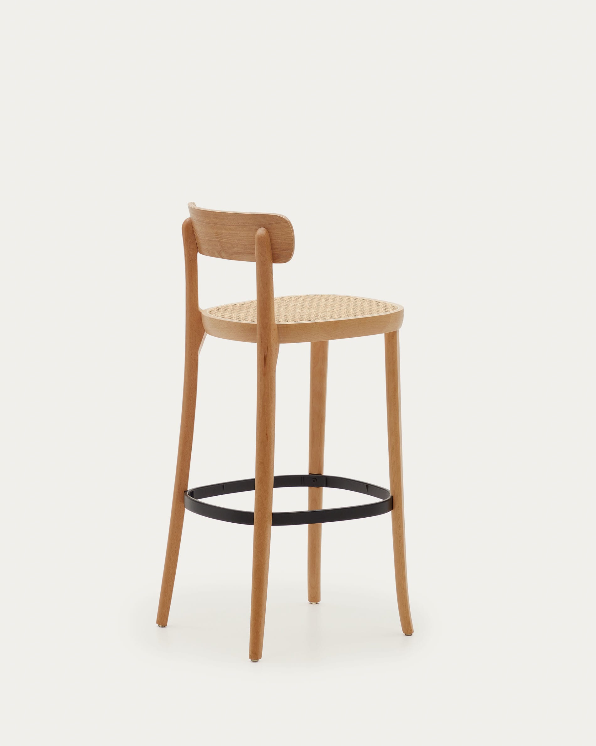 Eleganter Romane Hocker aus Buchenholz mit Eschenfurnier und Rattan, 75 cm hoch, natürliches Finish, ideal für stilvolle Einrichtungen.