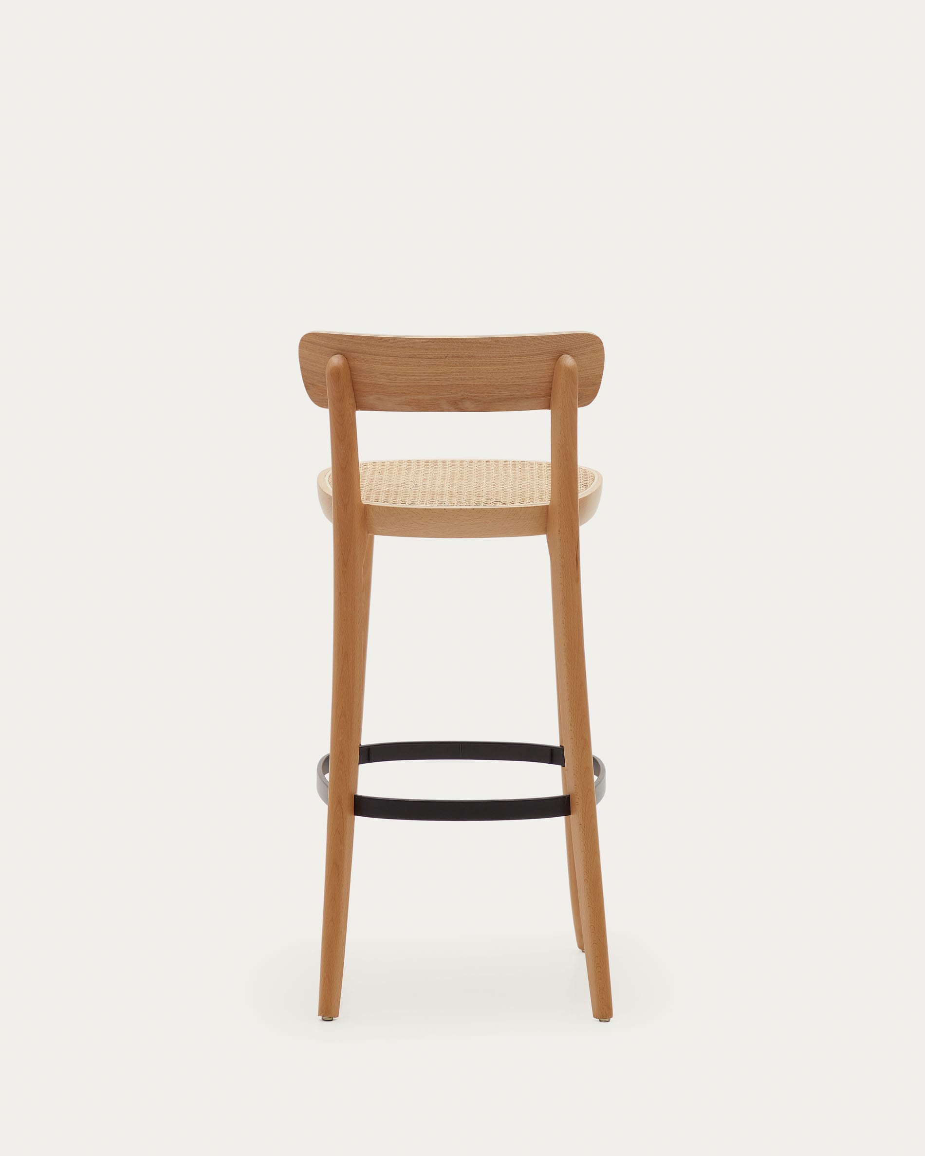 Eleganter Romane Hocker aus Buchenholz mit Eschenfurnier und Rattan, 75 cm hoch, natürliches Finish, ideal für stilvolle Einrichtungen.