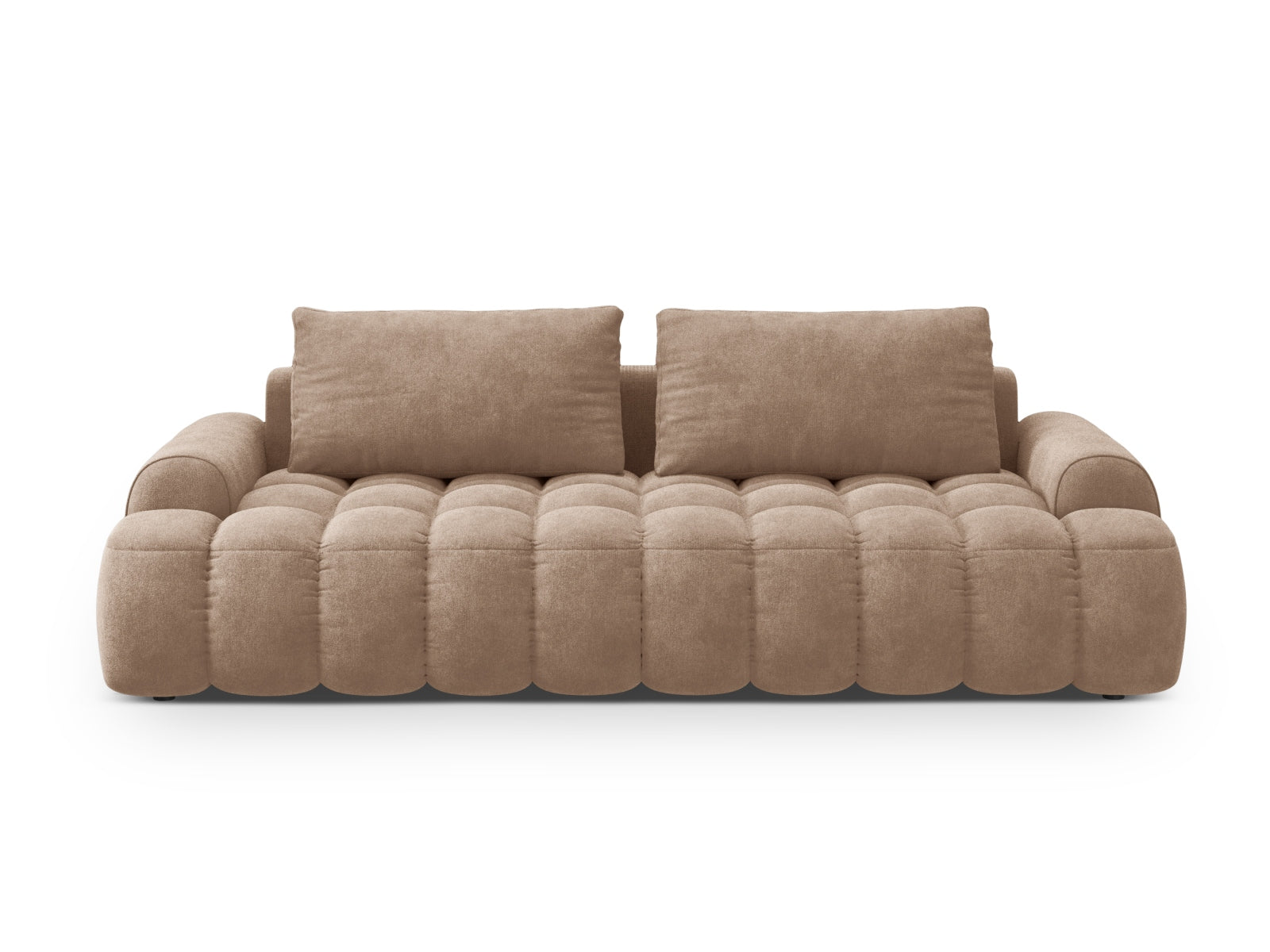 Linz Velour Sofa mit Schlaffunktion und Stauraumbox 4 Sitzer 100cm in Dark Beige-Vogue präsentiert im Onlineshop von KAQTU Design AG. Bettsofa ist von Cosmopolitan Design