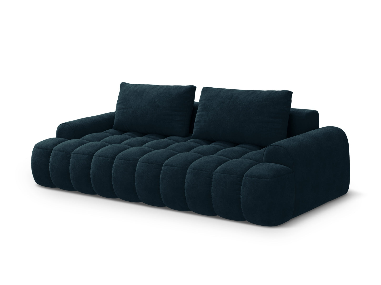 Modernes Linz Velour Sofa in tiefem Petrol, 4-Sitzer mit praktischer Schlaffunktion und integriertem Stauraum für zusätzlichen Komfort.
