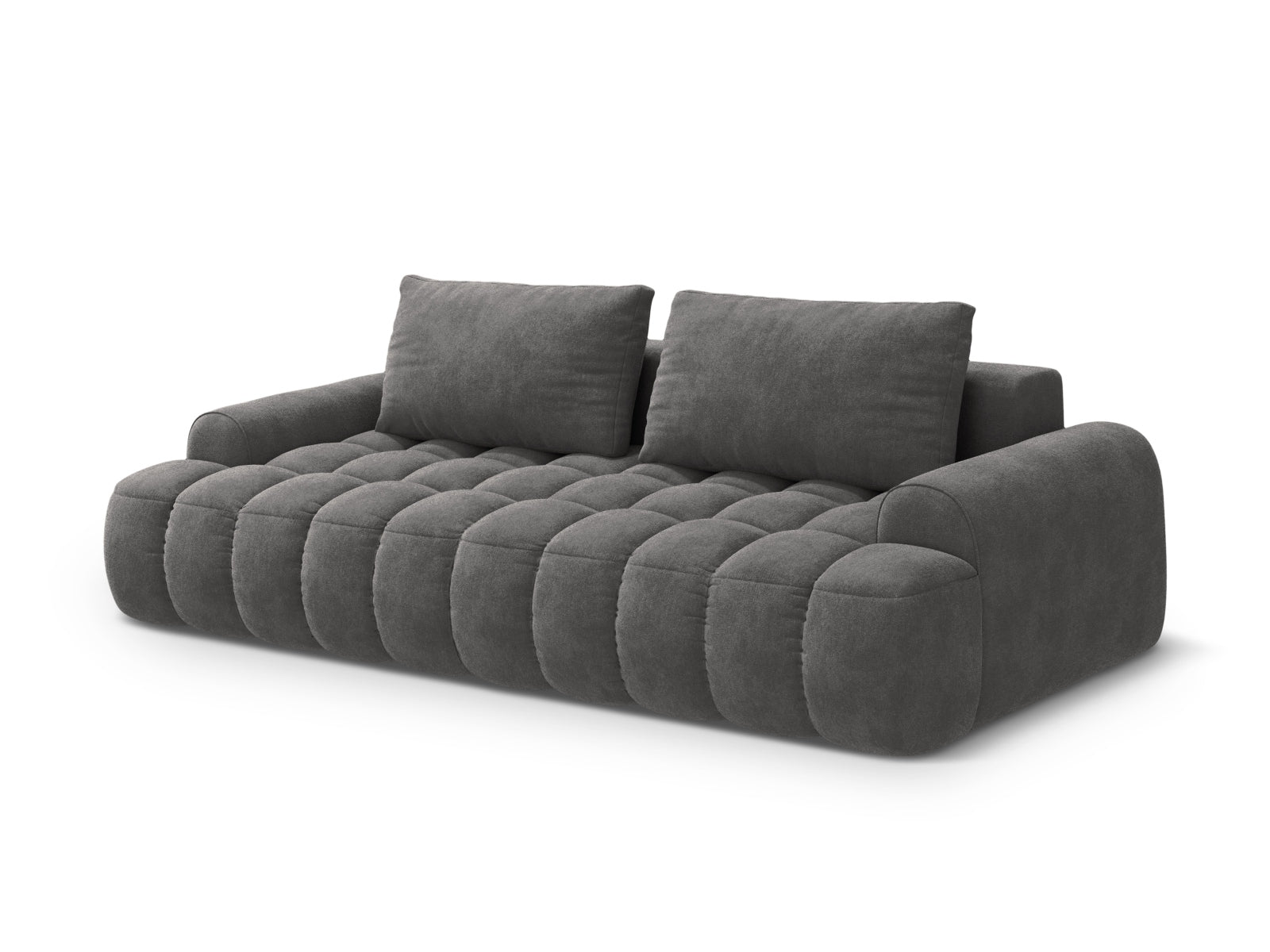 Modernes 4-Sitzer Velour Sofa in Grau mit praktischer Schlaffunktion und Stauraum, perfekt für vielseitige Wohnbedürfnisse.