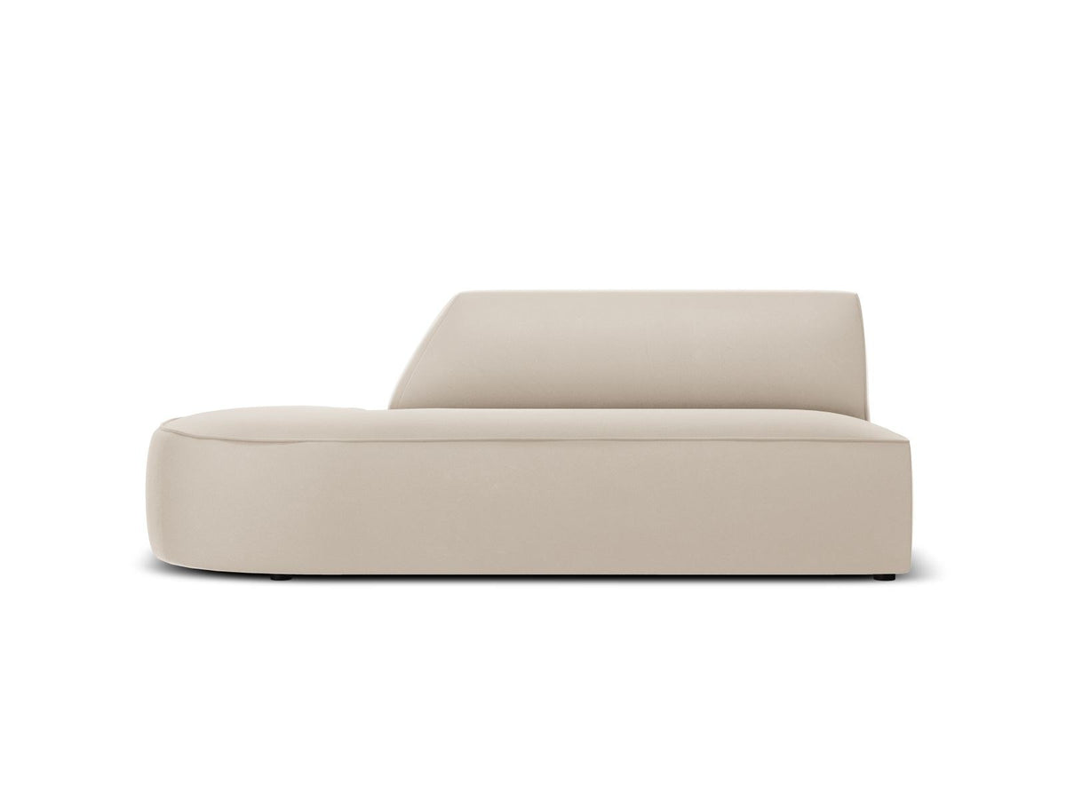 Beiges Samt-Modulsofa Siena mit Récamiere links, Massivholzrahmen und schwarzen Kunststoffbeinen, Cosmopolitan Design.