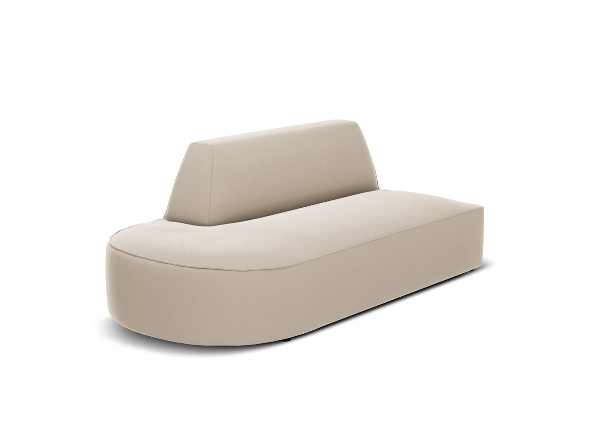 Beiges Samt-Modulsofa Siena mit Récamiere links, Massivholzrahmen und schwarzen Kunststoffbeinen, Cosmopolitan Design.