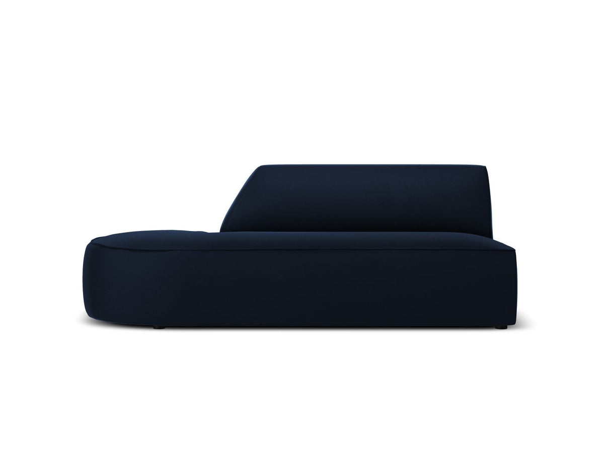 Beiges Samt-Modulsofa Siena mit Récamiere links, Massivholzrahmen und schwarzen Kunststoffbeinen, Cosmopolitan Design.