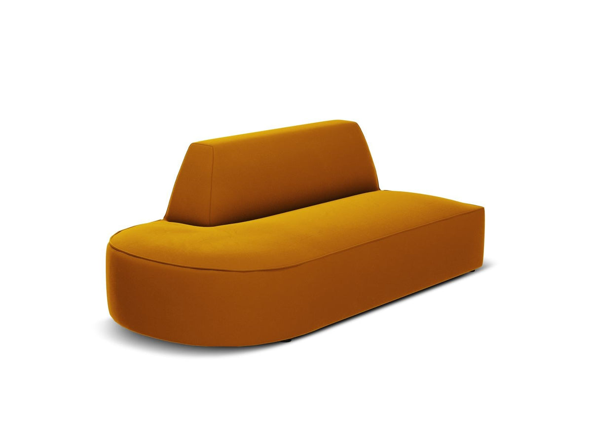 Beiges Samt-Modulsofa Siena mit Récamiere links, Massivholzrahmen und schwarzen Kunststoffbeinen, Cosmopolitan Design.