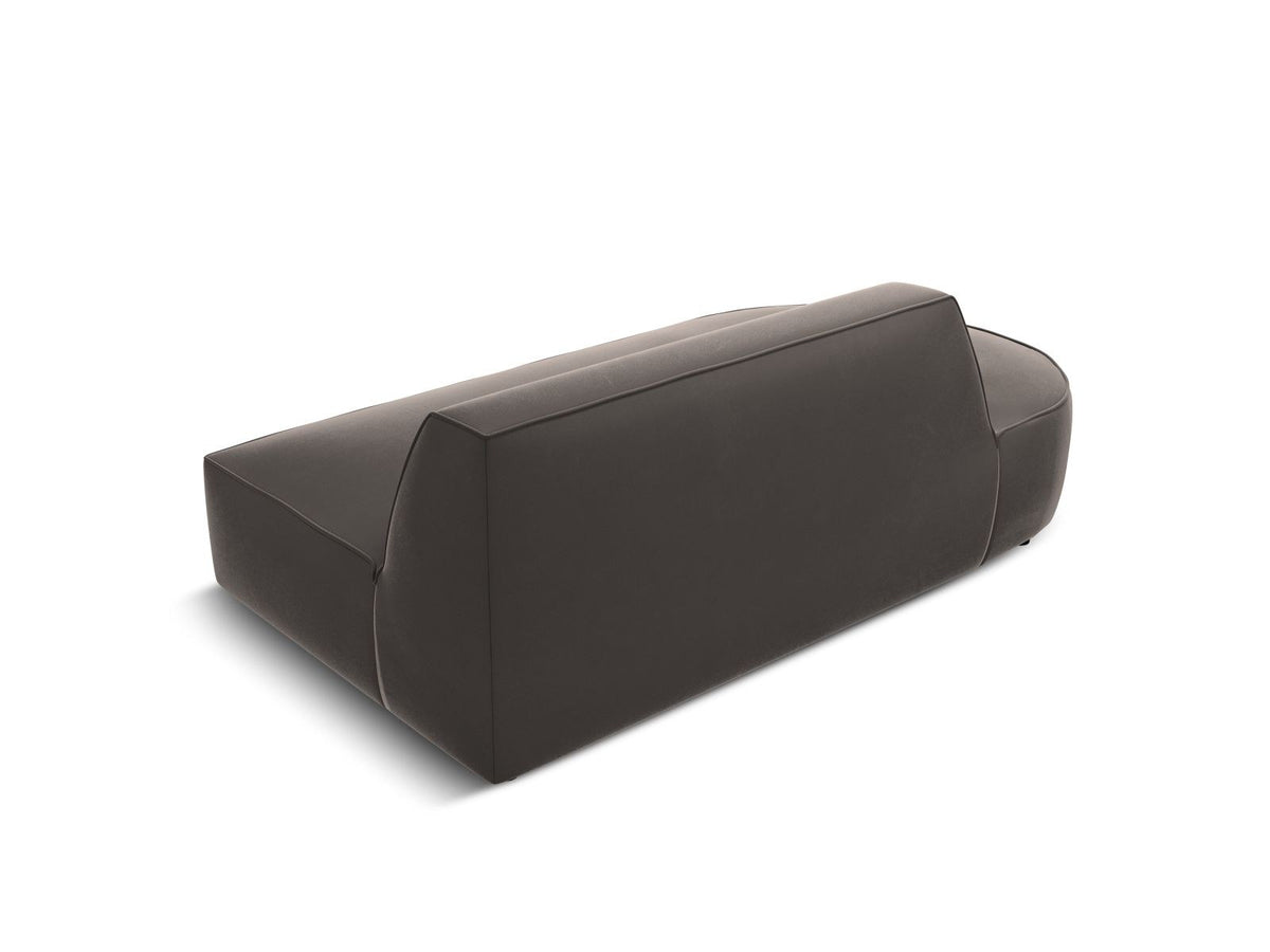 Beiges Samt-Modulsofa Siena mit Récamiere links, Massivholzrahmen und schwarzen Kunststoffbeinen, Cosmopolitan Design.