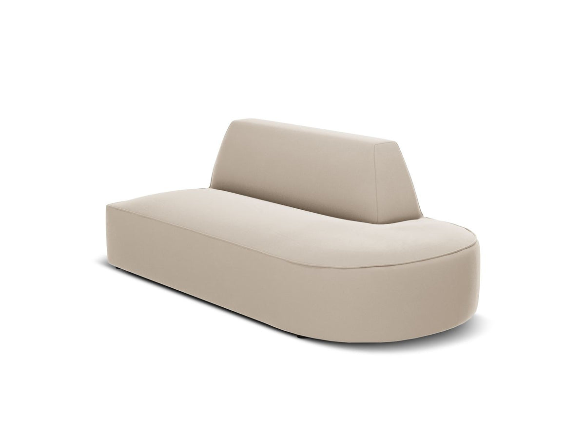 Modulsofa rechts mit beigem Samtbezug Salvador, Massivholzrahmen und schwarzen Kunststoffbeinen, 2 Sitzplätze, Récamiere-Form.