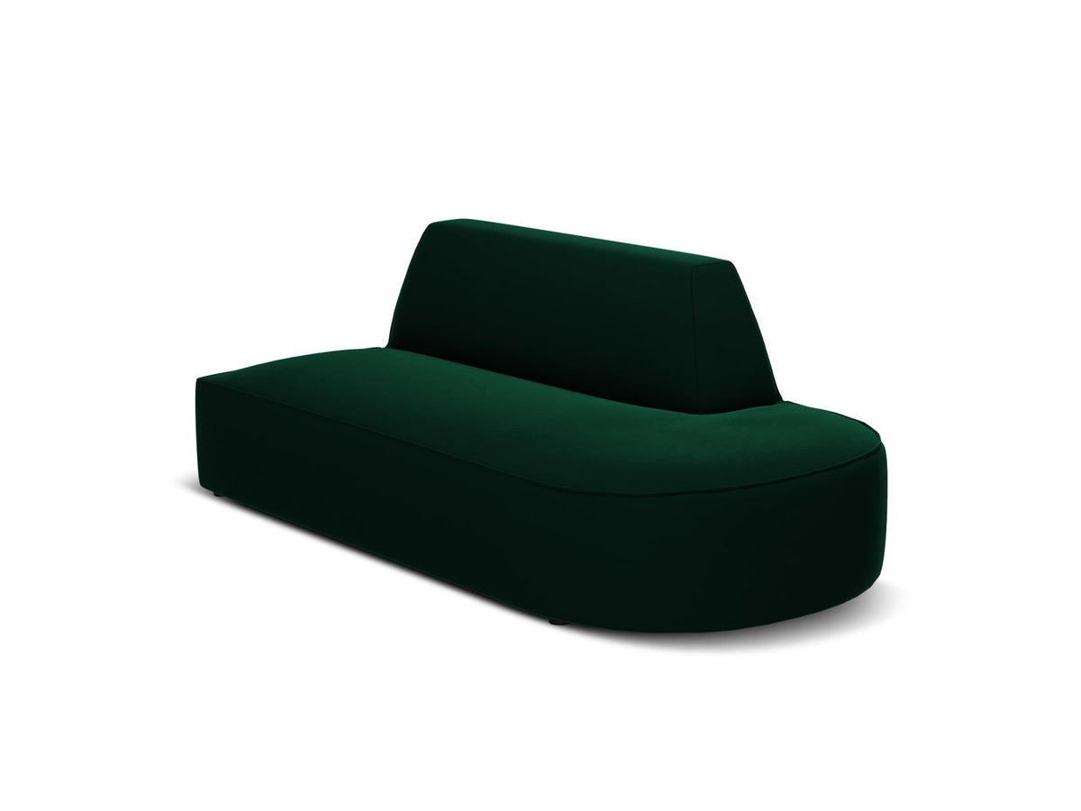 Modulsofa rechts mit beigem Samtbezug Salvador, Massivholzrahmen und schwarzen Kunststoffbeinen, 2 Sitzplätze, Récamiere-Form.