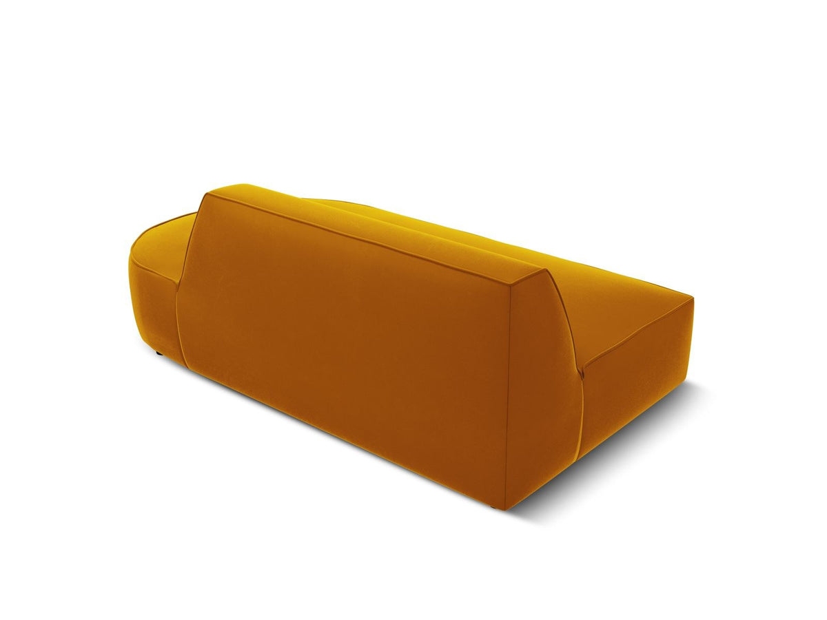 Modulsofa rechts mit beigem Samtbezug Salvador, Massivholzrahmen und schwarzen Kunststoffbeinen, 2 Sitzplätze, Récamiere-Form.