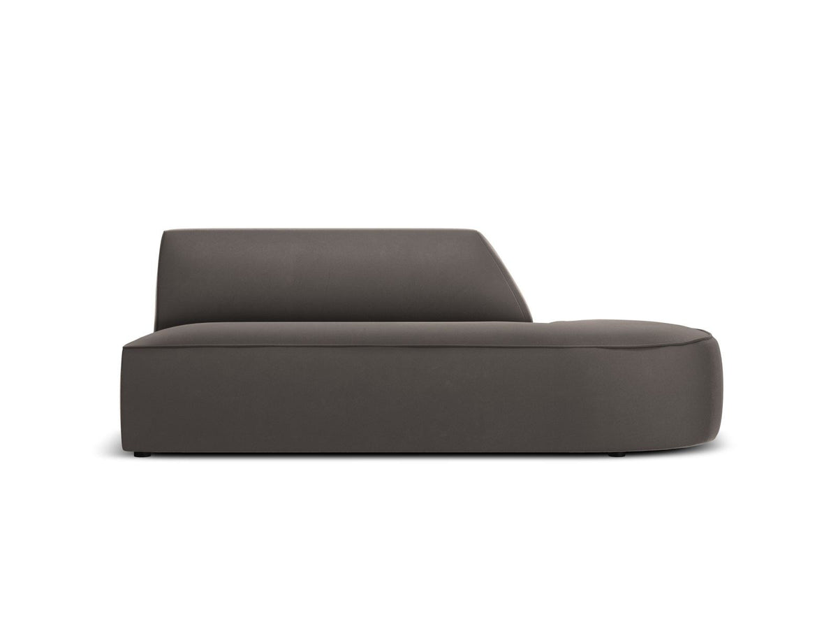 Modulsofa rechts mit beigem Samtbezug Salvador, Massivholzrahmen und schwarzen Kunststoffbeinen, 2 Sitzplätze, Récamiere-Form.