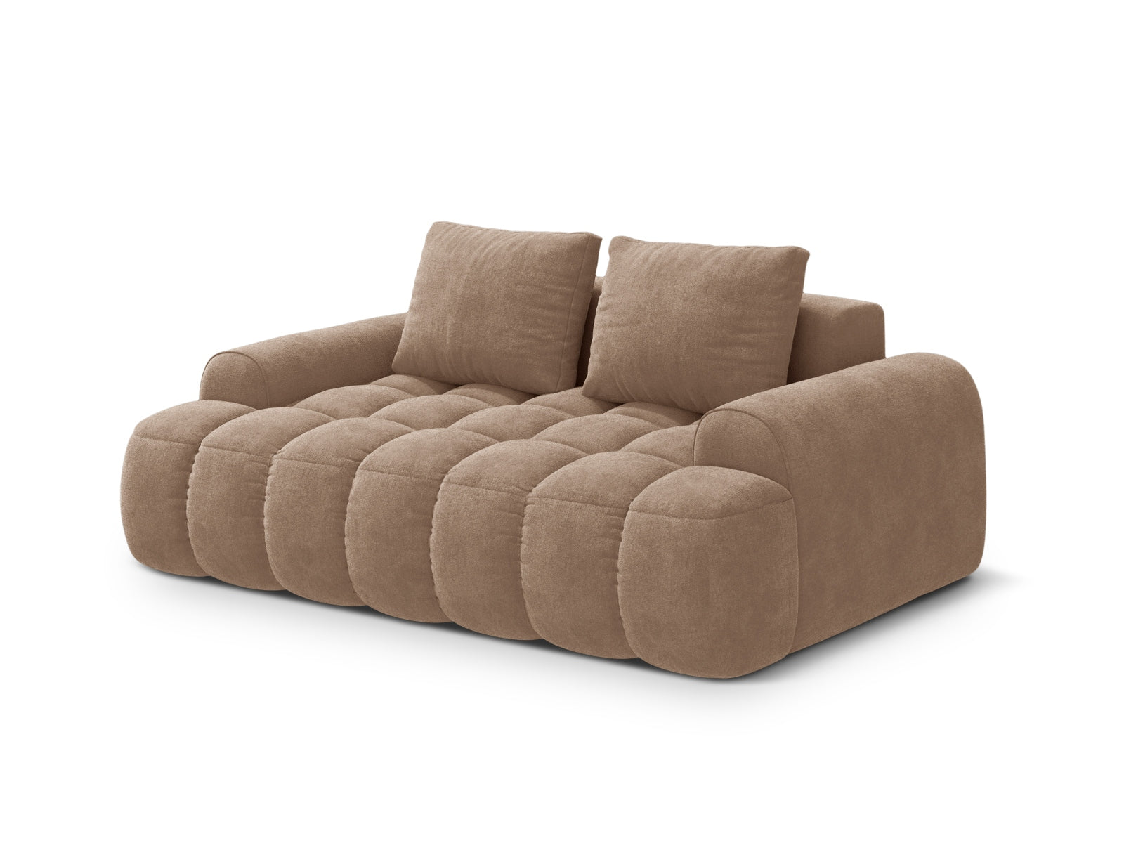 Stilvolles Linz Velour Sofa in sanftem Dunkelbeige, perfektes 2-Sitzer Möbelstück für moderne und elegante Wohnräume.