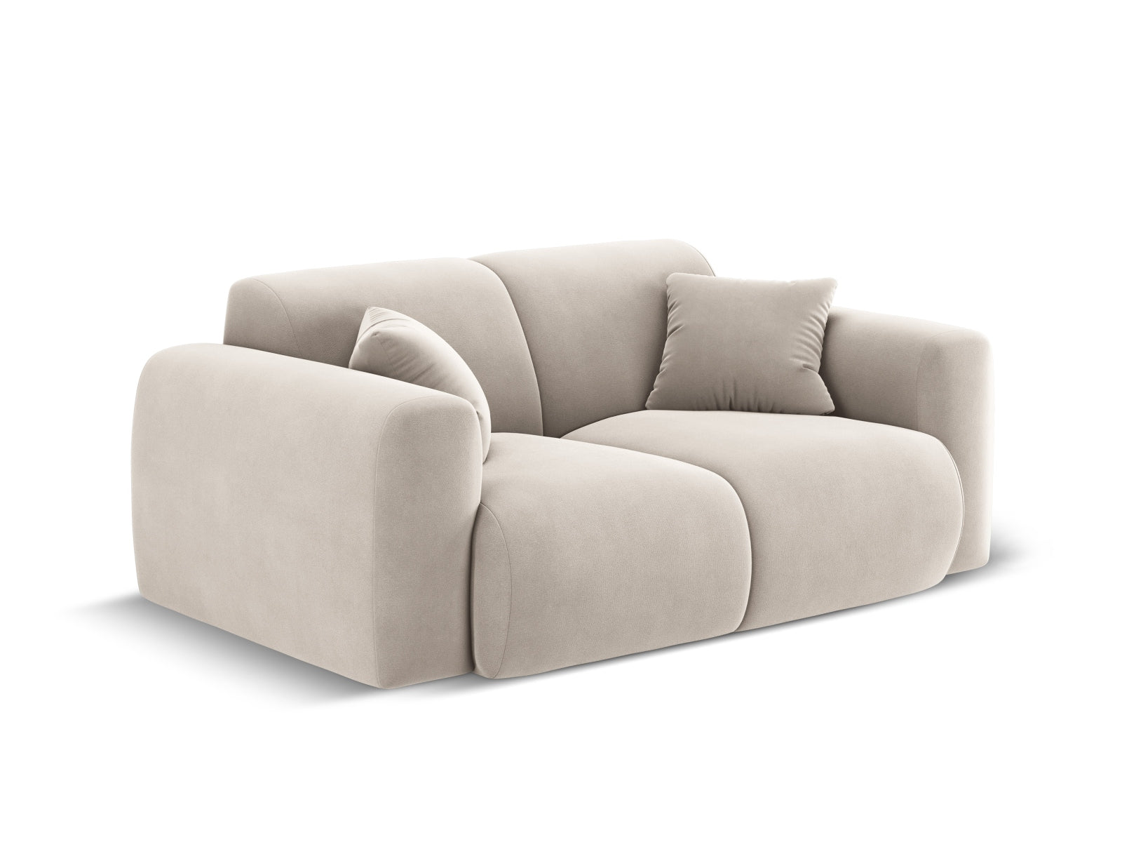 Modernes 2-Sitzer Velour Sofa in zartem Beige, perfekt für entspannte Stunden und stilvolle Einrichtungsideen.