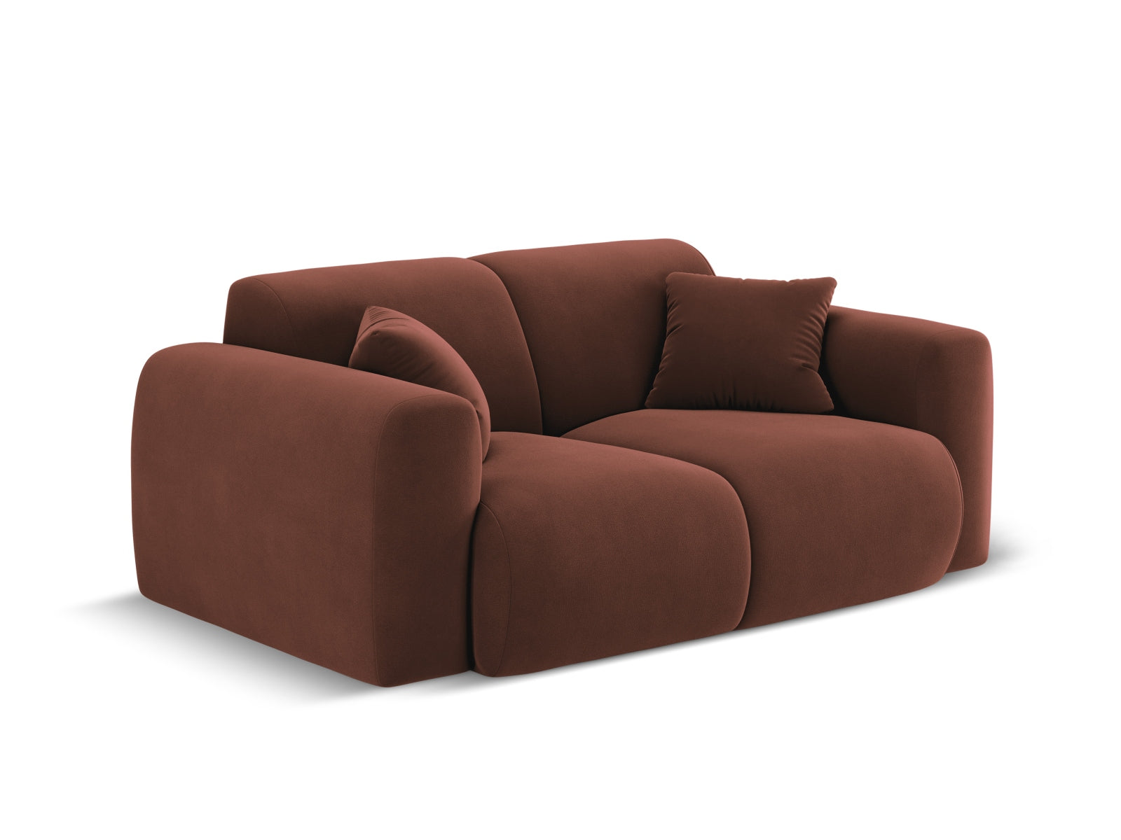 Modernes 2-Sitzer Velour Sofa Nolio in Cuoio-Casino, perfekt für entspannte Stunden und stilvolle Einrichtungsideen.